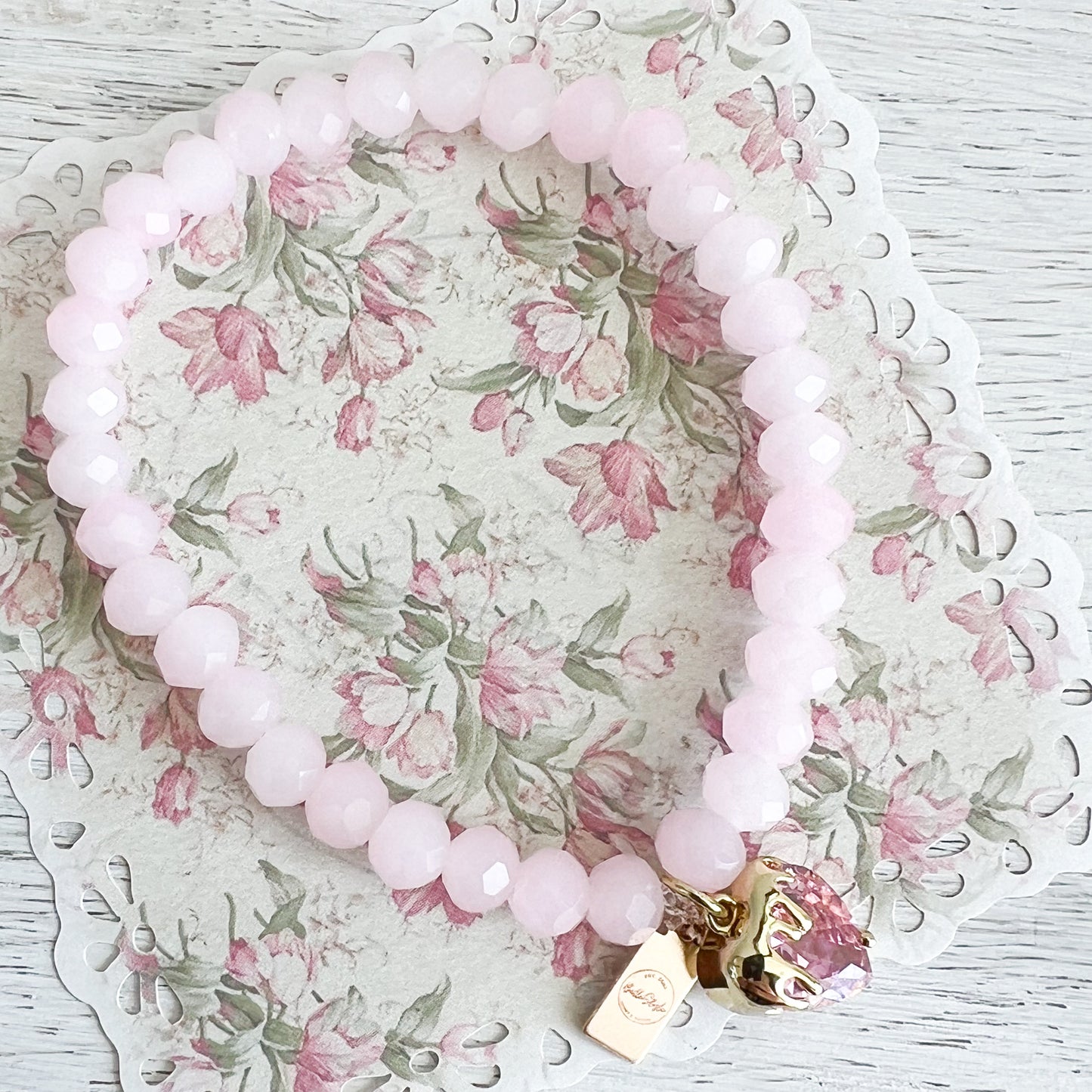 Drippy Strawberry Charm Rose Quartz Bracelet