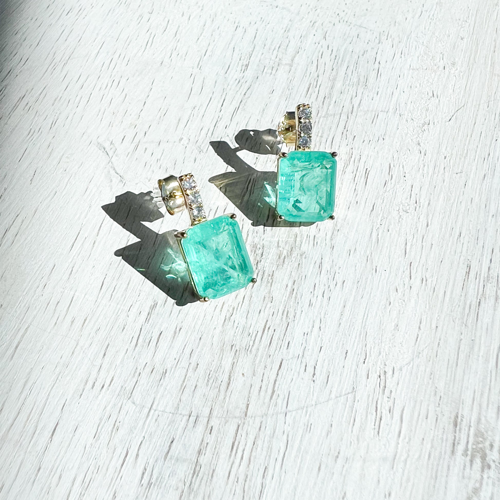 Aspen Rectangle Turquoise Amazonite Gold 925 Stud Earrings