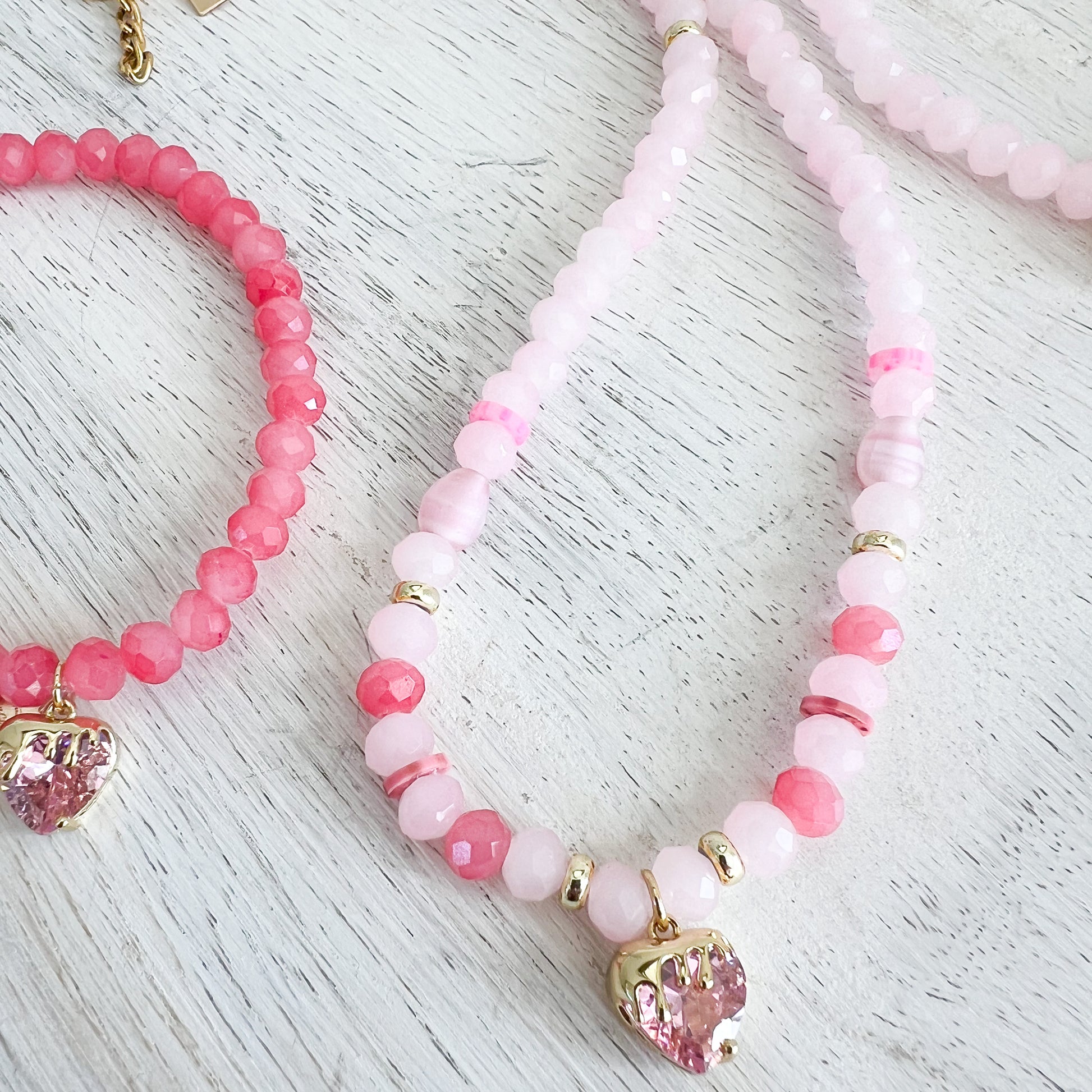 Drippy Strawberry Charm Rose Quartz Necklace