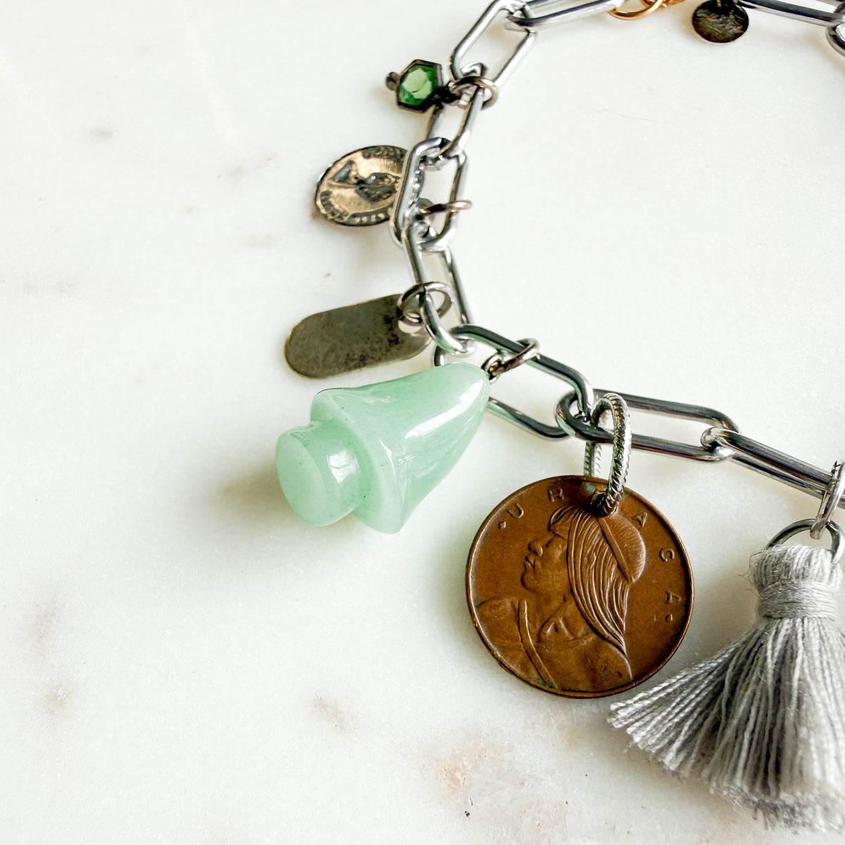 Nottingham Archive Green Jade Vintage Mushroom Charm Bracelet - BelleStyle