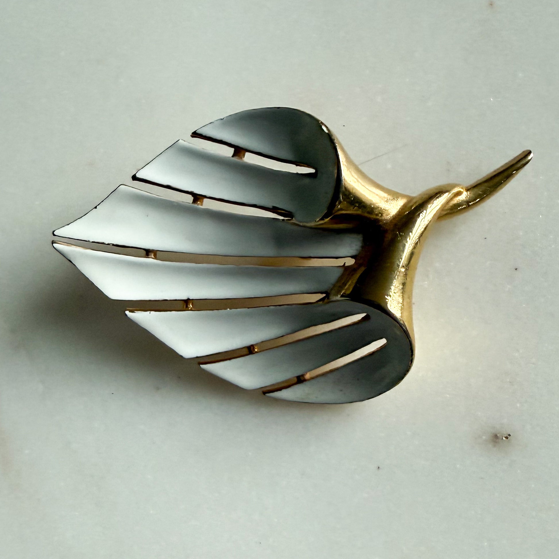 Palm Leaf White Enamel Vintage Lapel Pin