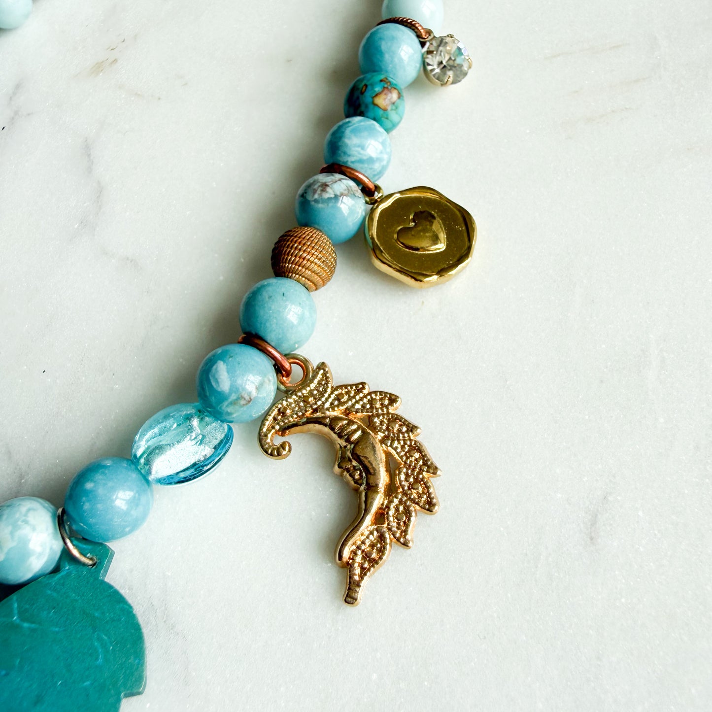 Lakeview Puff Heart Chalcedony Semi-Precious Stone Charm Necklace