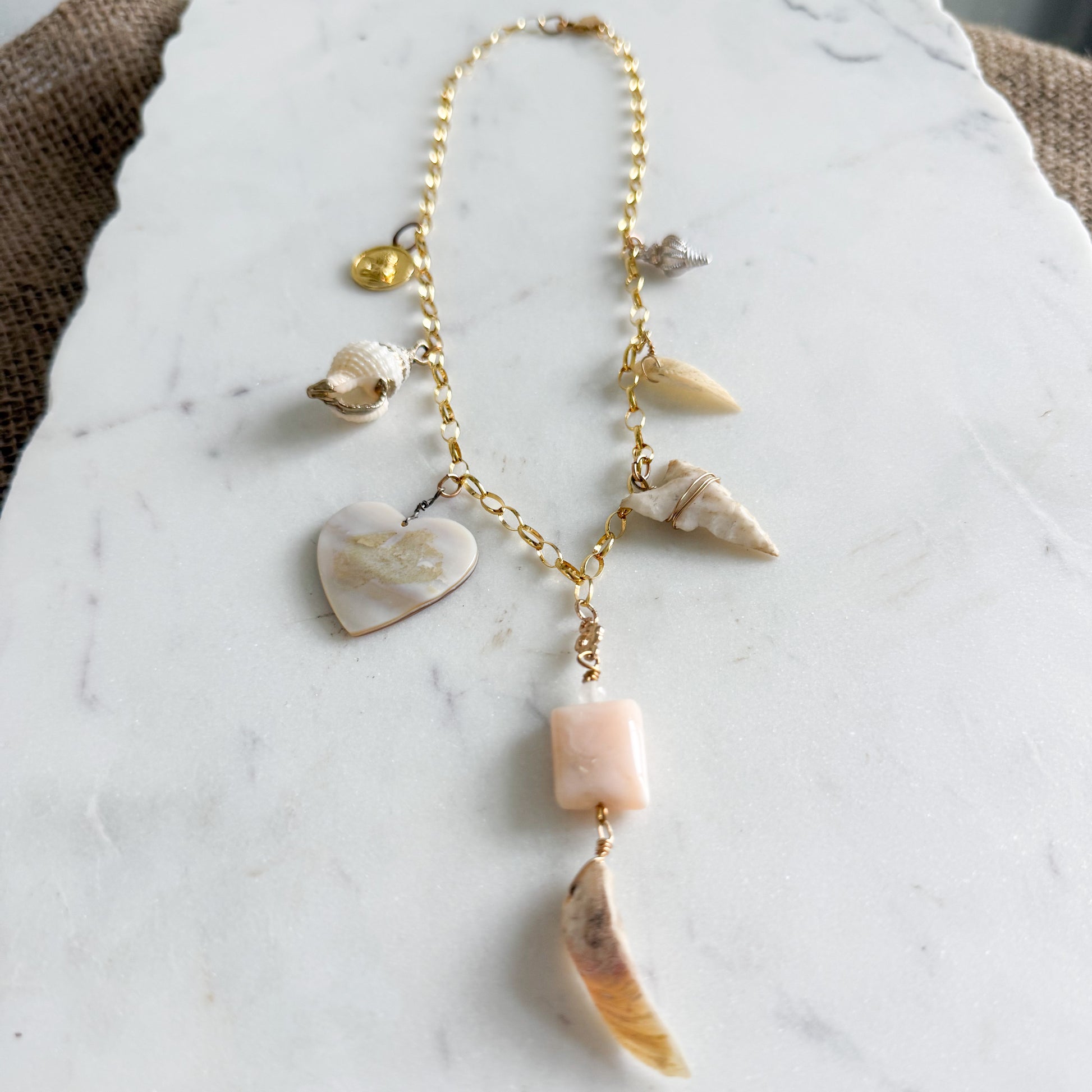 Olivia Mother of Pearl Shell Vintage Arrowhead Charm 14KTGF Necklace
