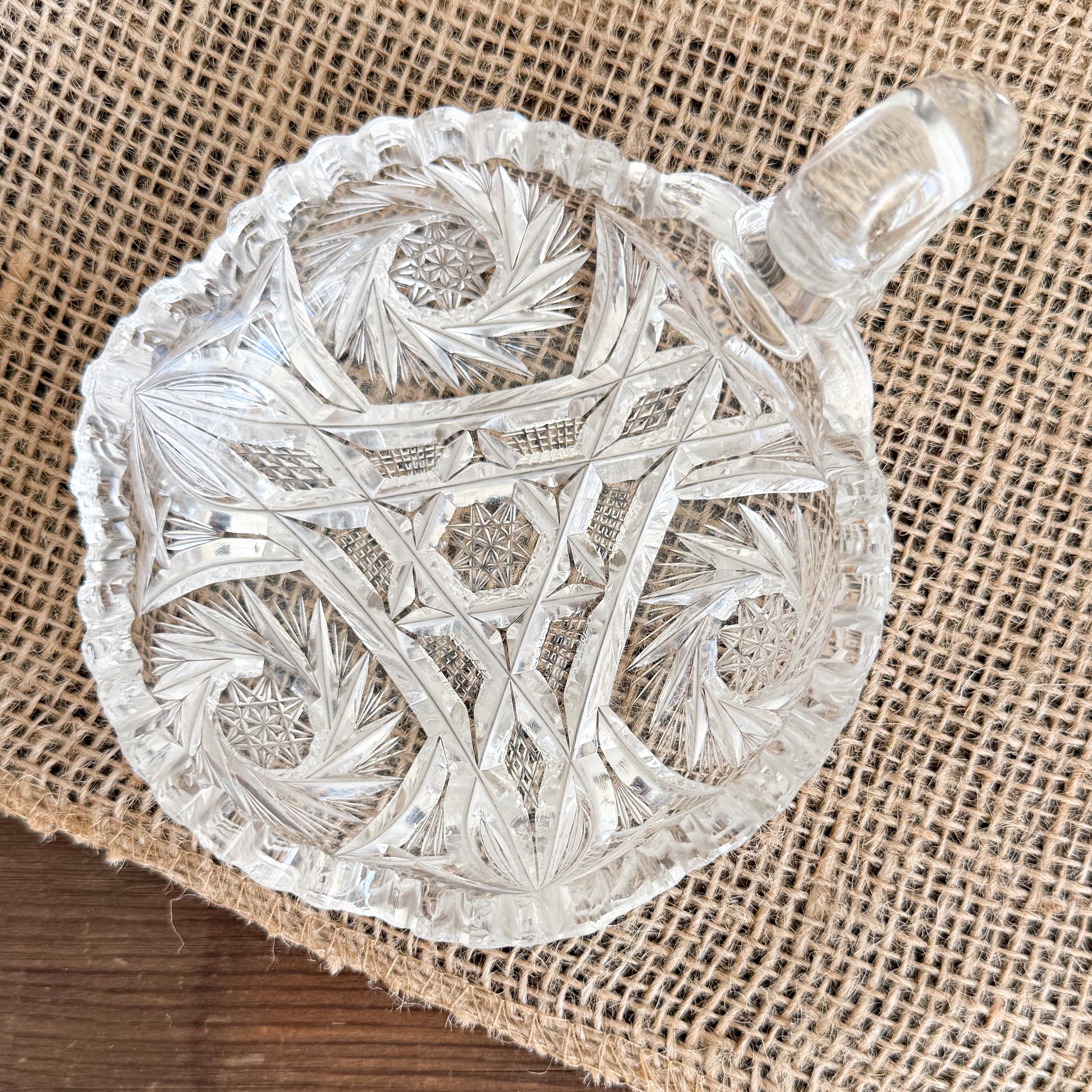 Windmill Vintage Crystal Glass Jewelry Bowl with Handle