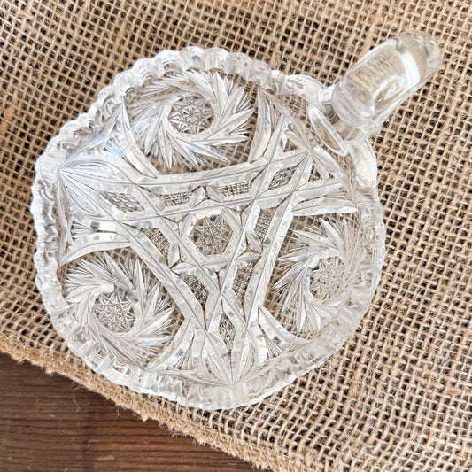 Windmill Vintage Crystal Glass Jewelry Bowl with Handle