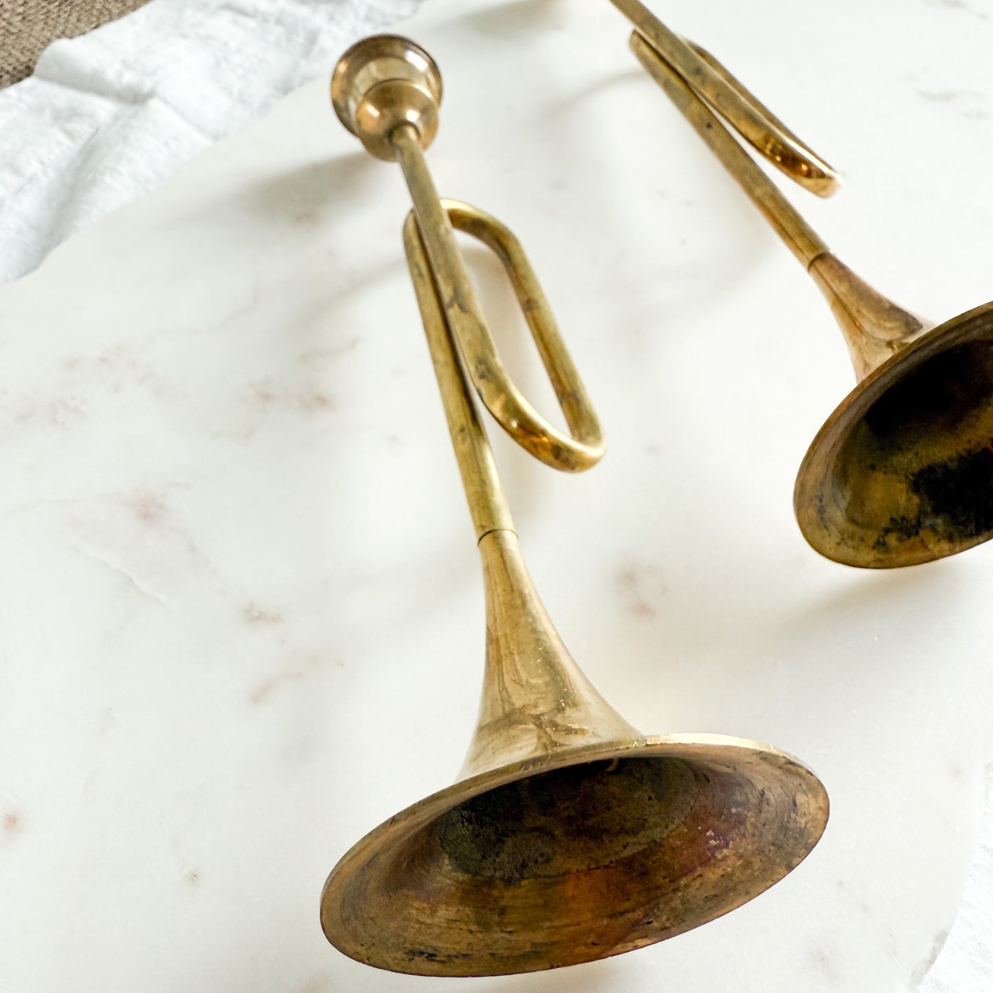BelleStyle Vintage Brass Trumpet Candle Holders Set of 2