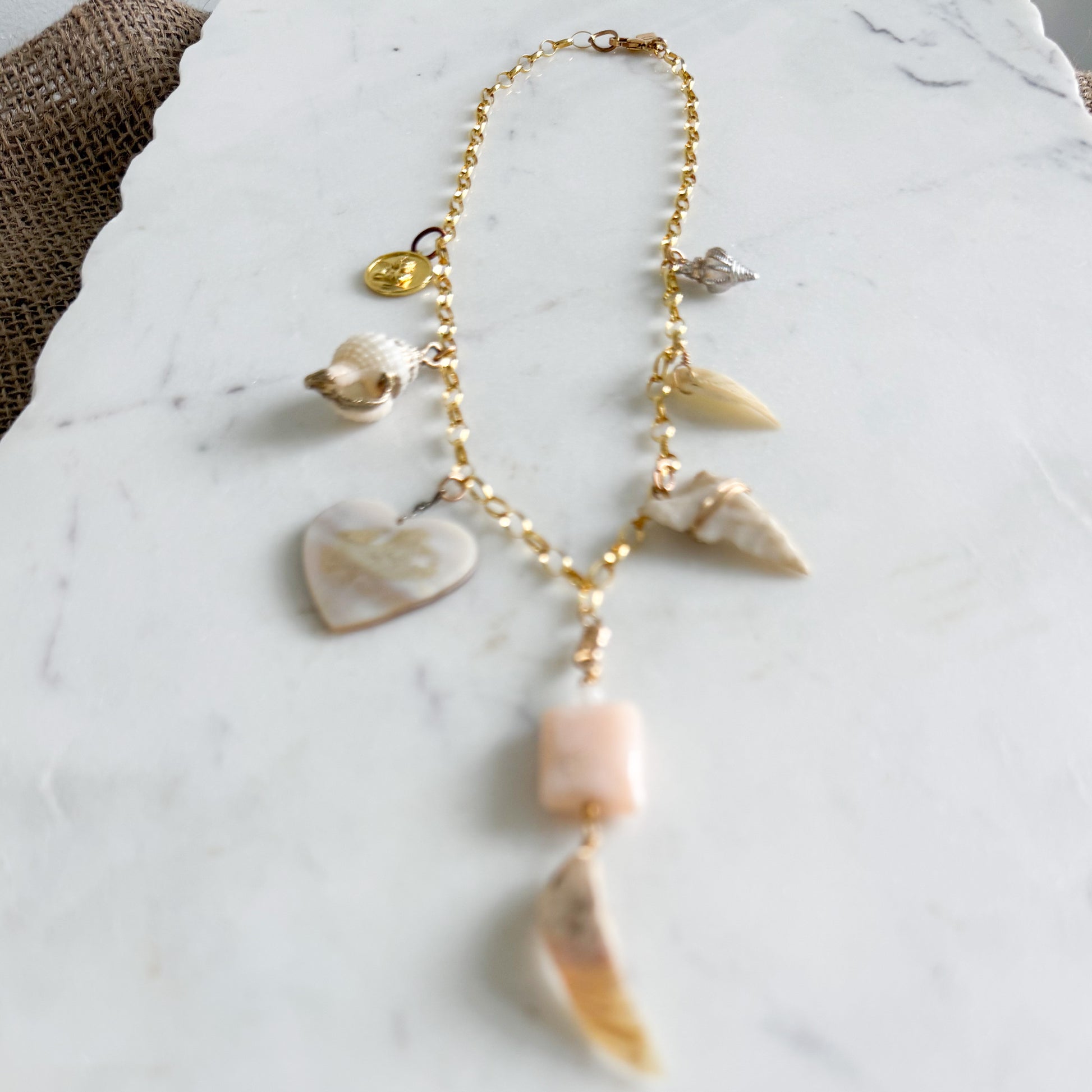 Olivia Mother of Pearl Shell Vintage Arrowhead Charm 14KTGF Necklace
