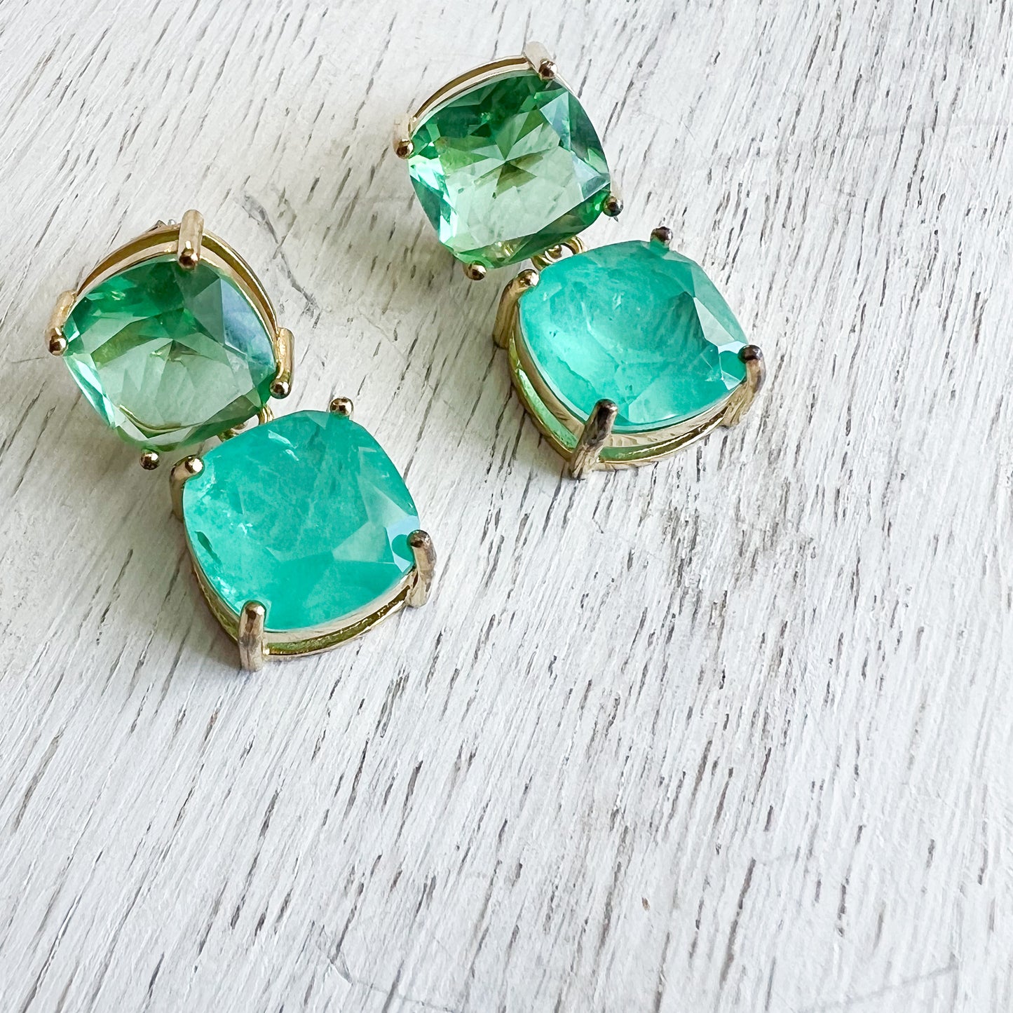 Pine Crystal Amazonite Gold 925 Statement Earrings