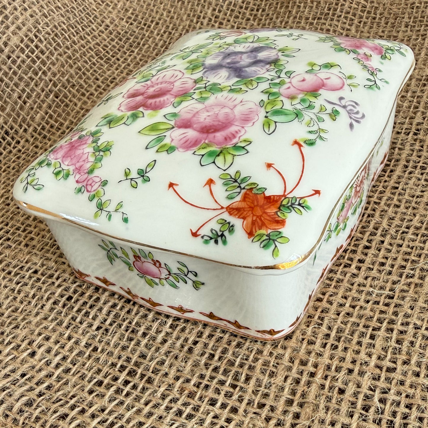 Nora Vintage Ceramic Hand Painted Floral Jewelry box with Lid
