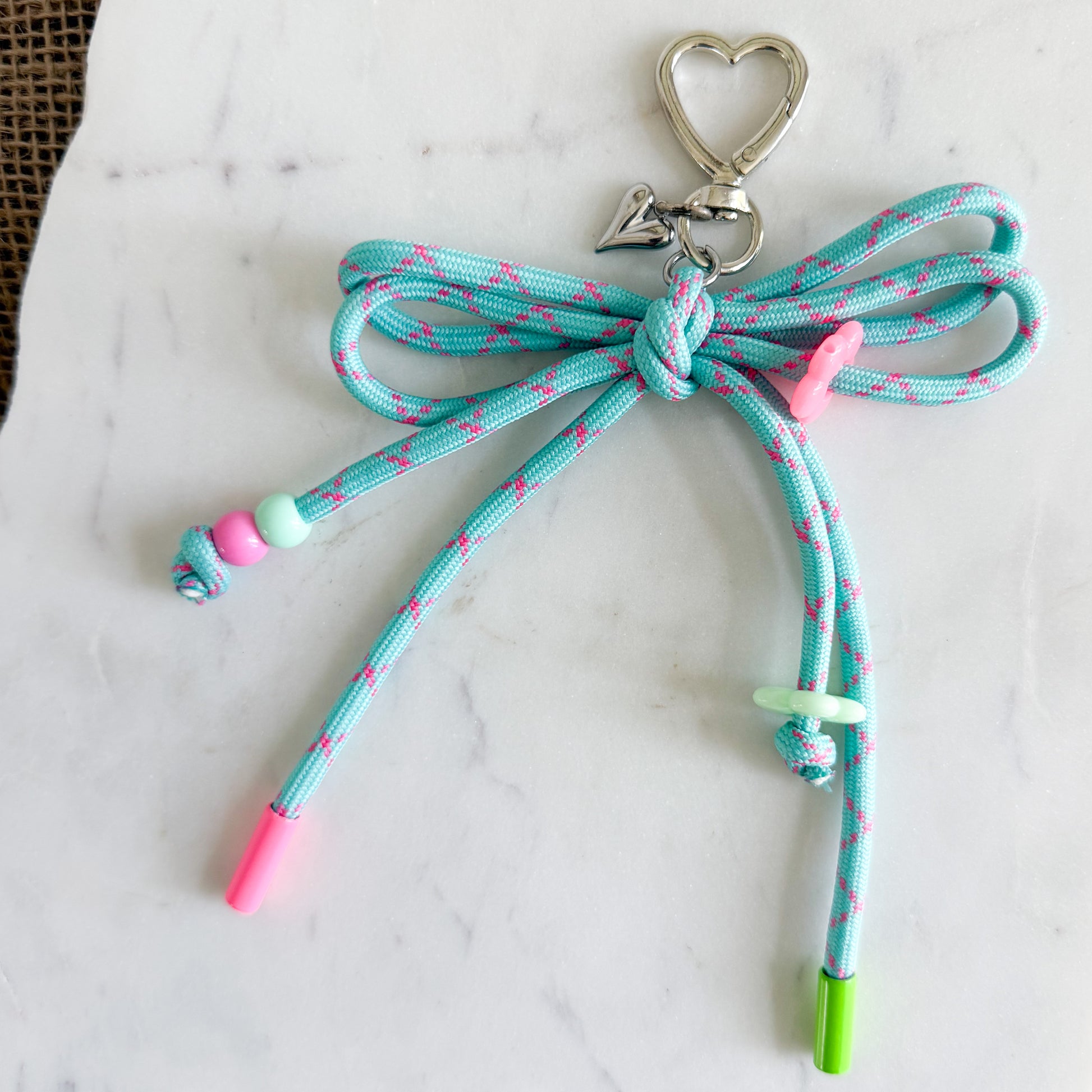 Cherry Hills Bow Rope Heart Keychain with Charms - BelleStyle