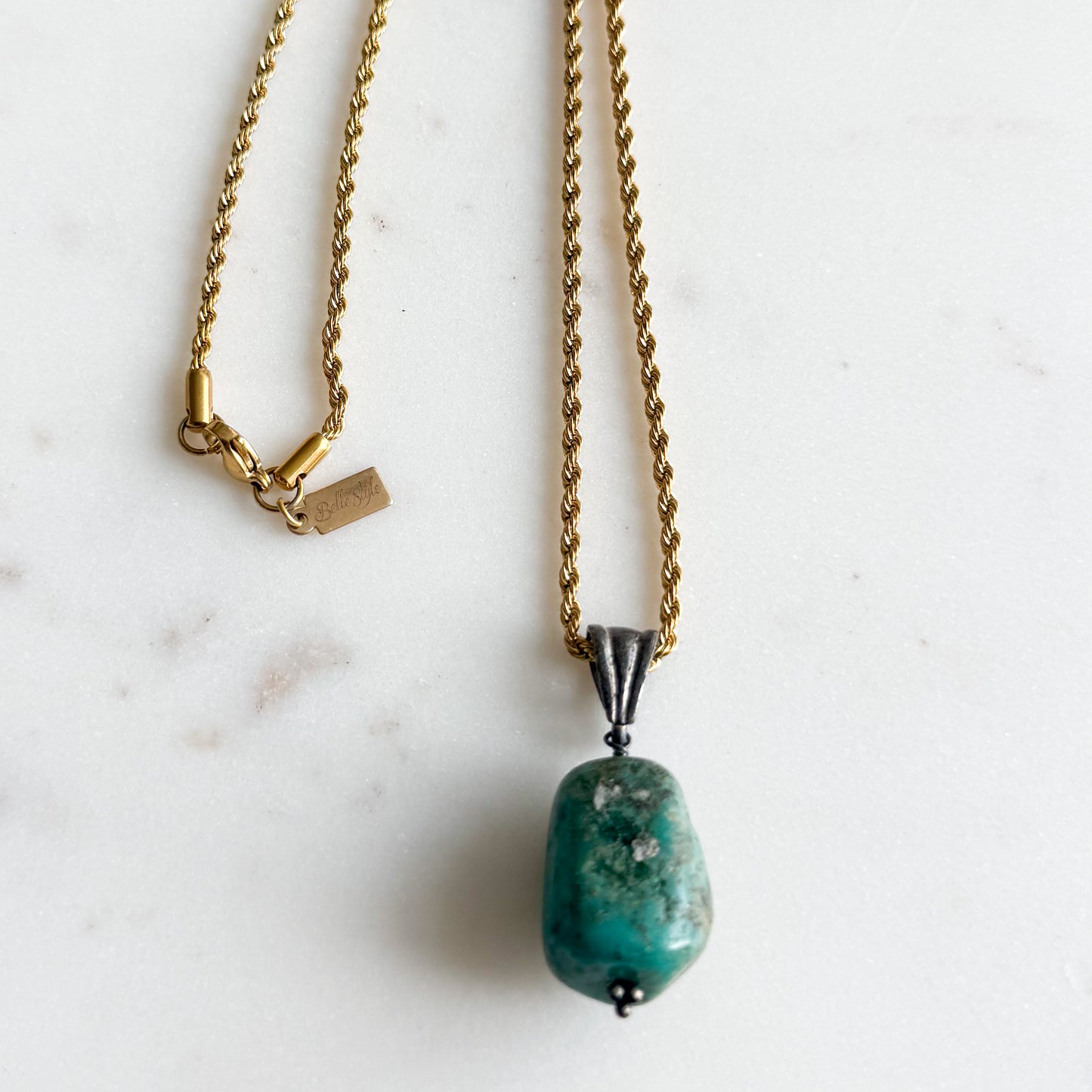 Sawgrass Vintage Turquoise Charm Gold Twist Rope Necklace