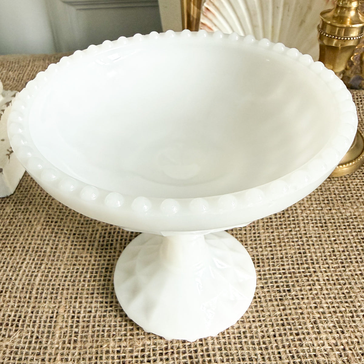 Casey Vintage Milk Glass Pedestal Bowl