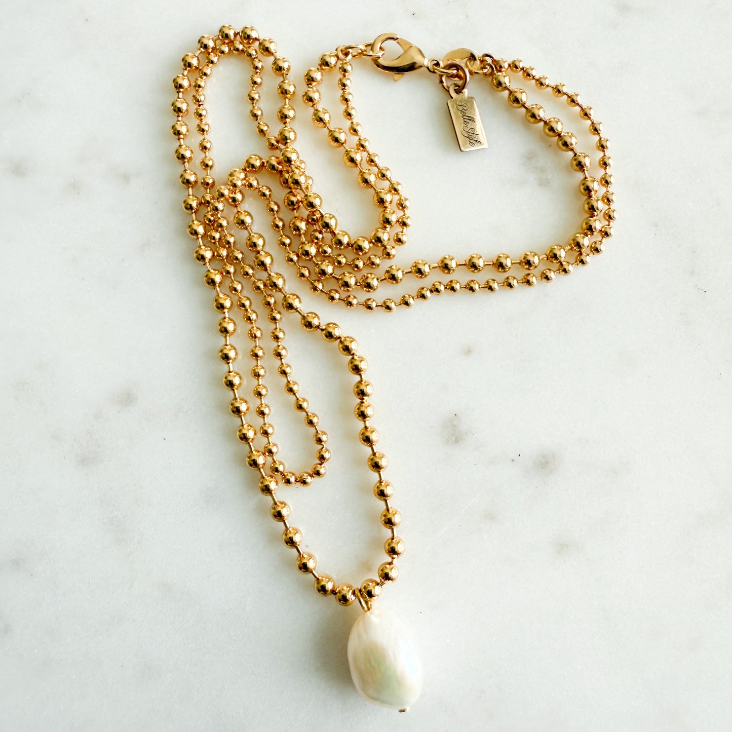 Anne Freshwater Pearl Double Ball Chain Necklace - BelleStyle