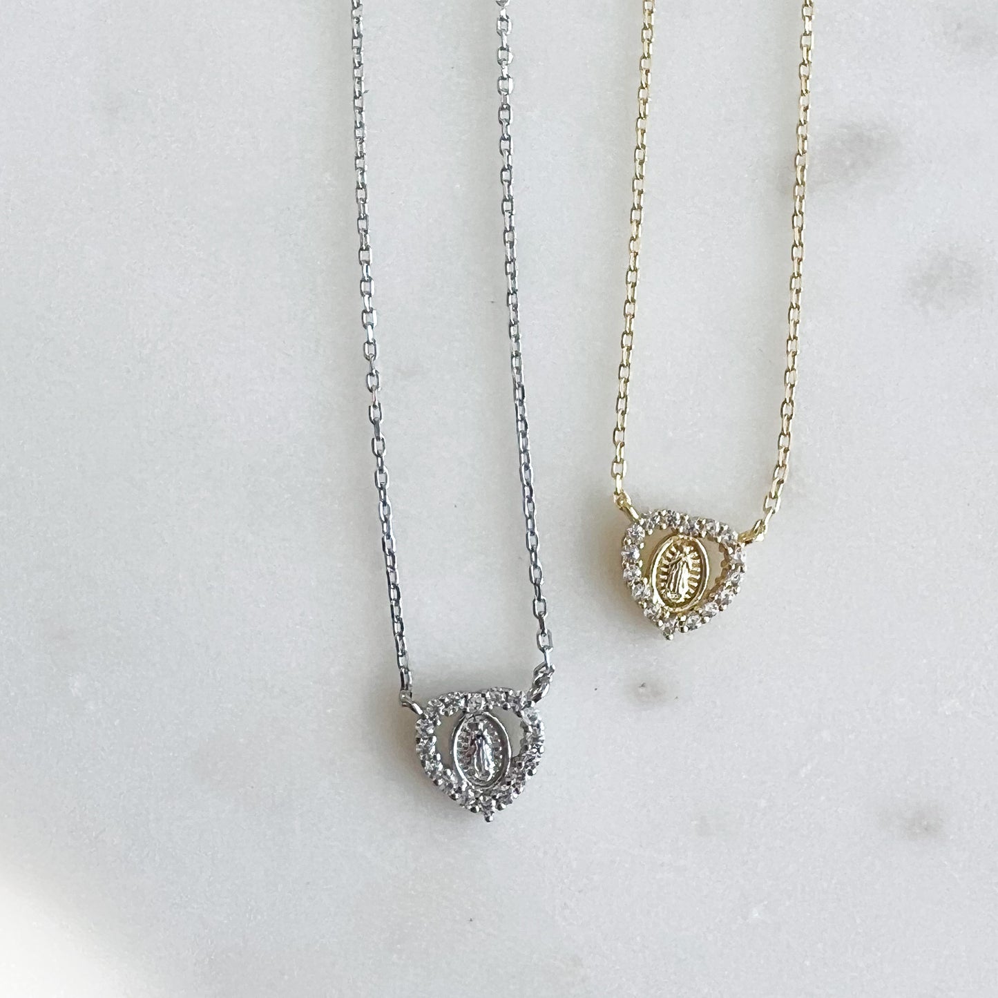 Mini Mary Pave Crystal Heart 925 Necklace