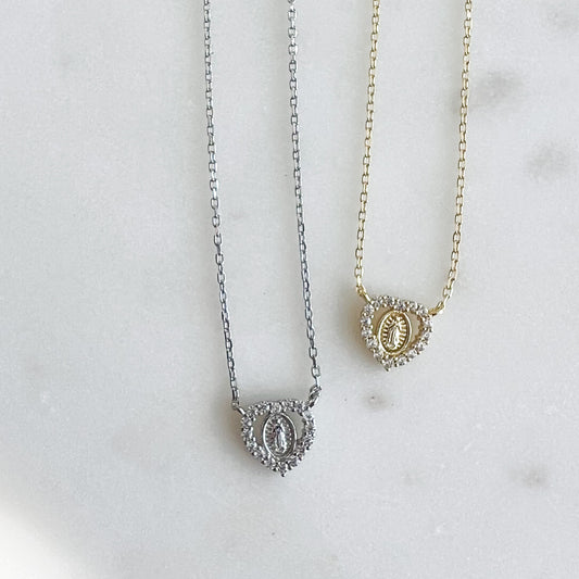 Mini Mary Pave Crystal Heart 925 Necklace