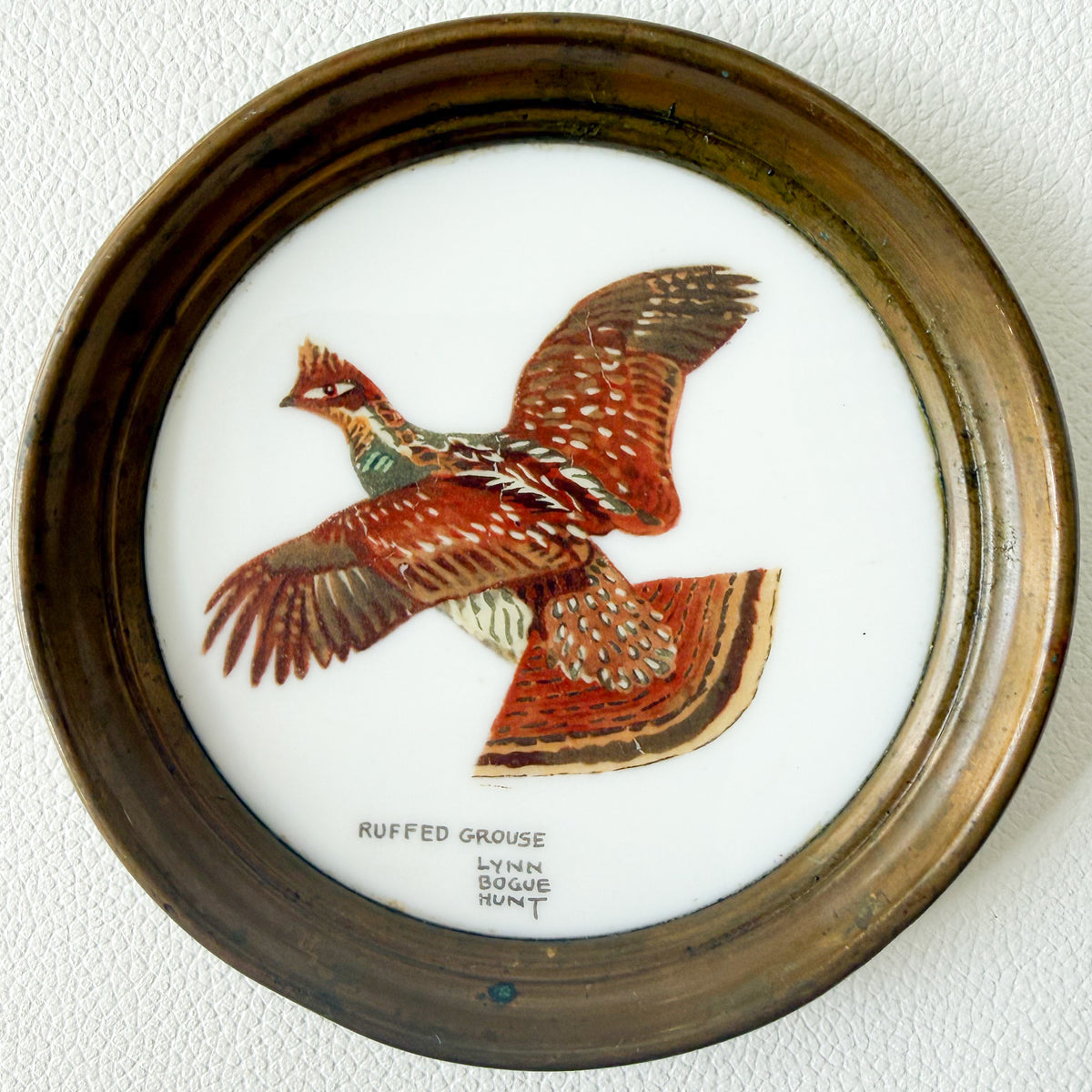 Ruffled Goose by Artist Lynn Bogue Hunt Vintage Porcelain Brass Mini Ring Plate - BelleStyle