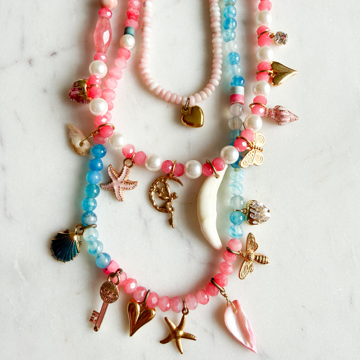 Lelu Light Pink Conch Shell Small Gold Heart Necklace