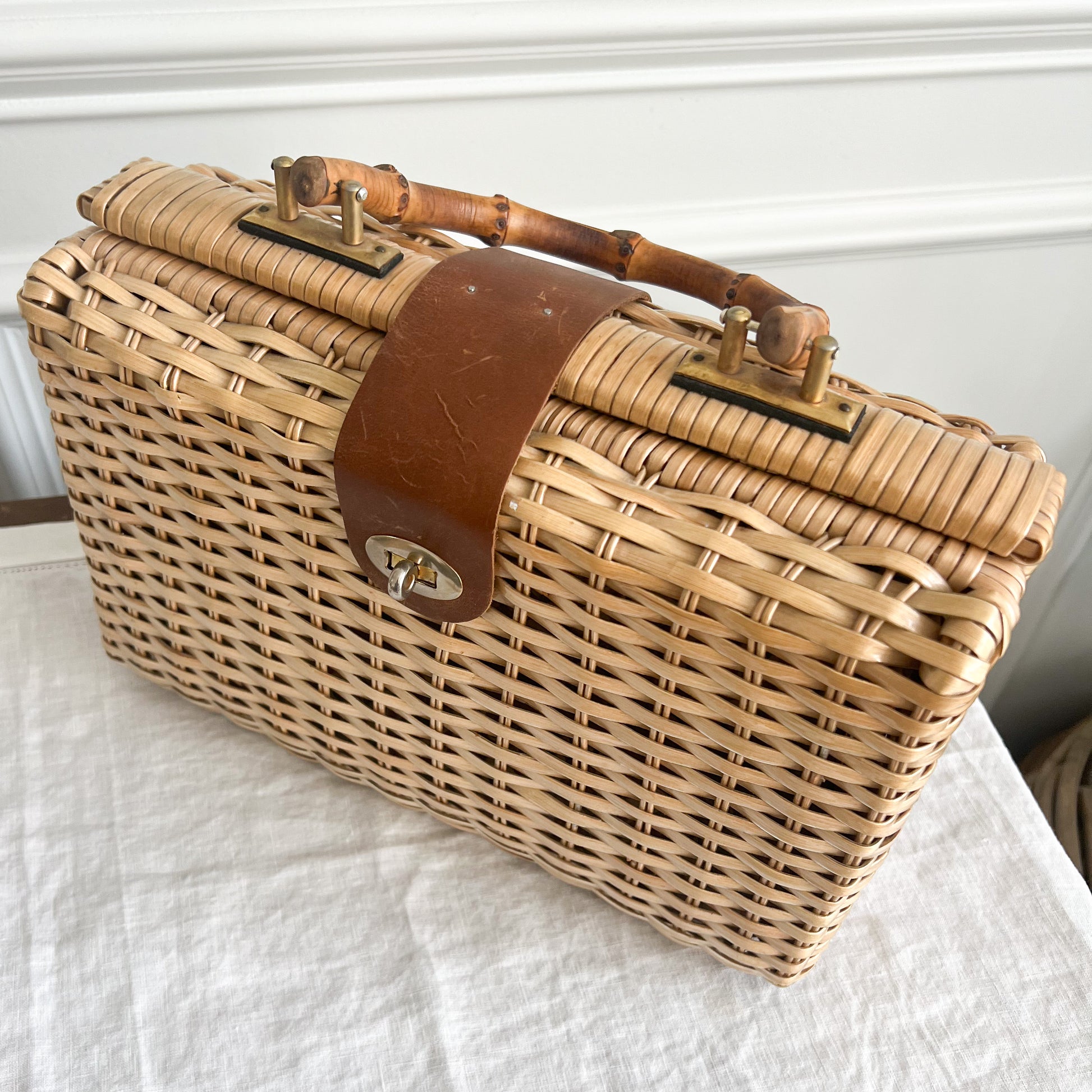 Ridley Vintage Woven Palm Bamboo Handle Bag