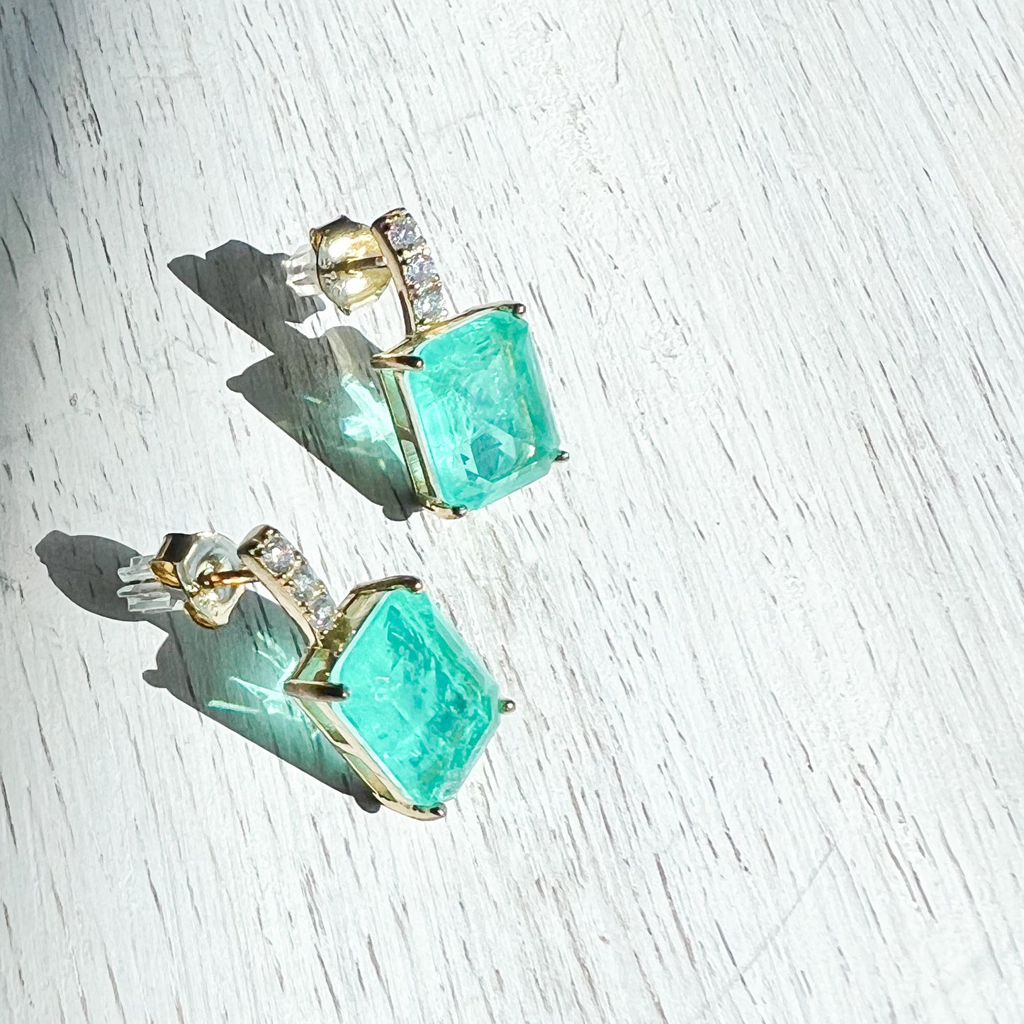 Aspen Rectangle Turquoise Amazonite Gold 925 Stud Earrings