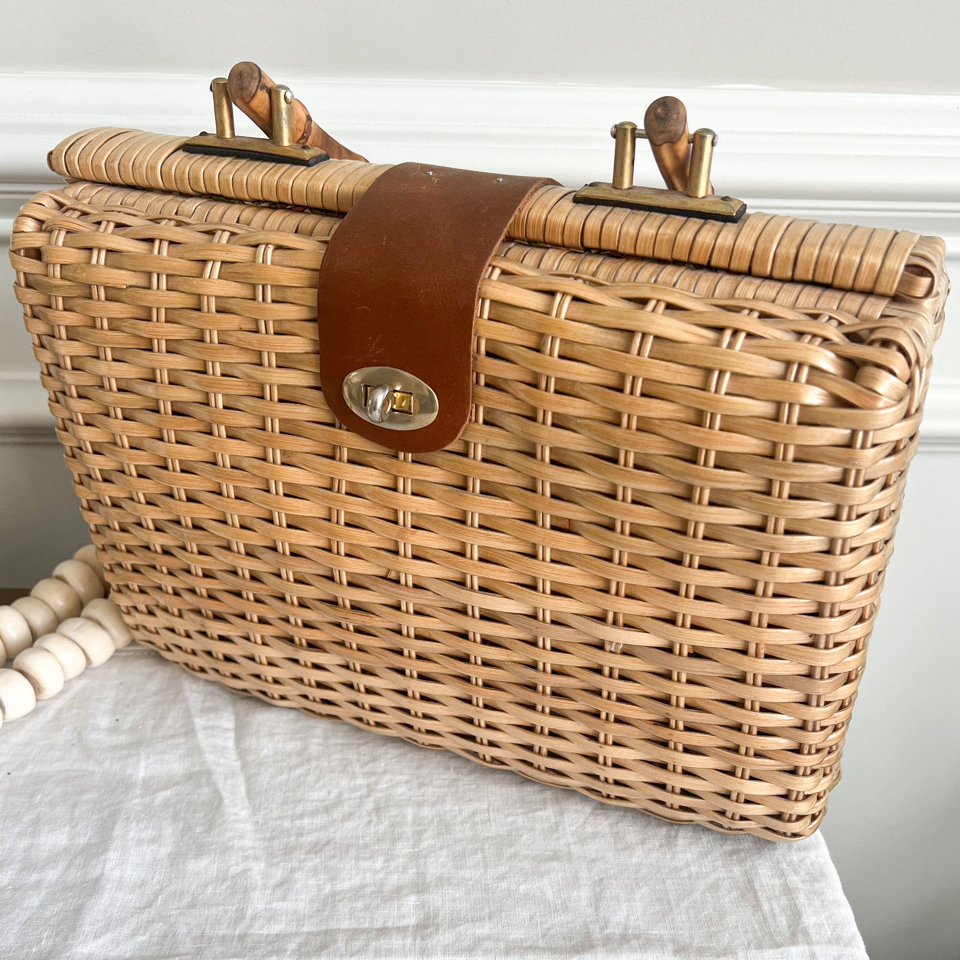 Ridley Vintage Woven Palm Bamboo Handle Bag