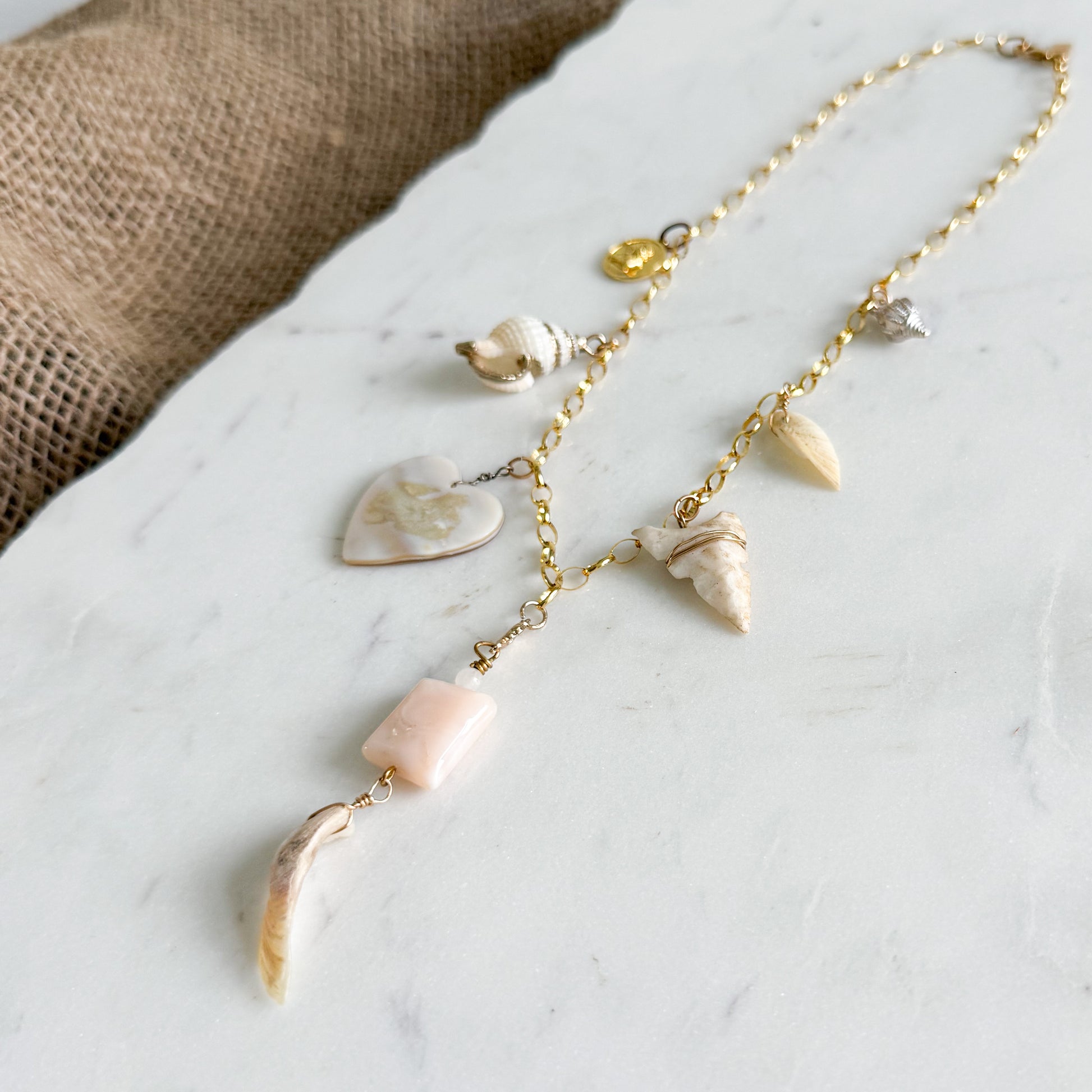 Olivia Mother of Pearl Shell Vintage Arrowhead Charm 14KTGF Necklace