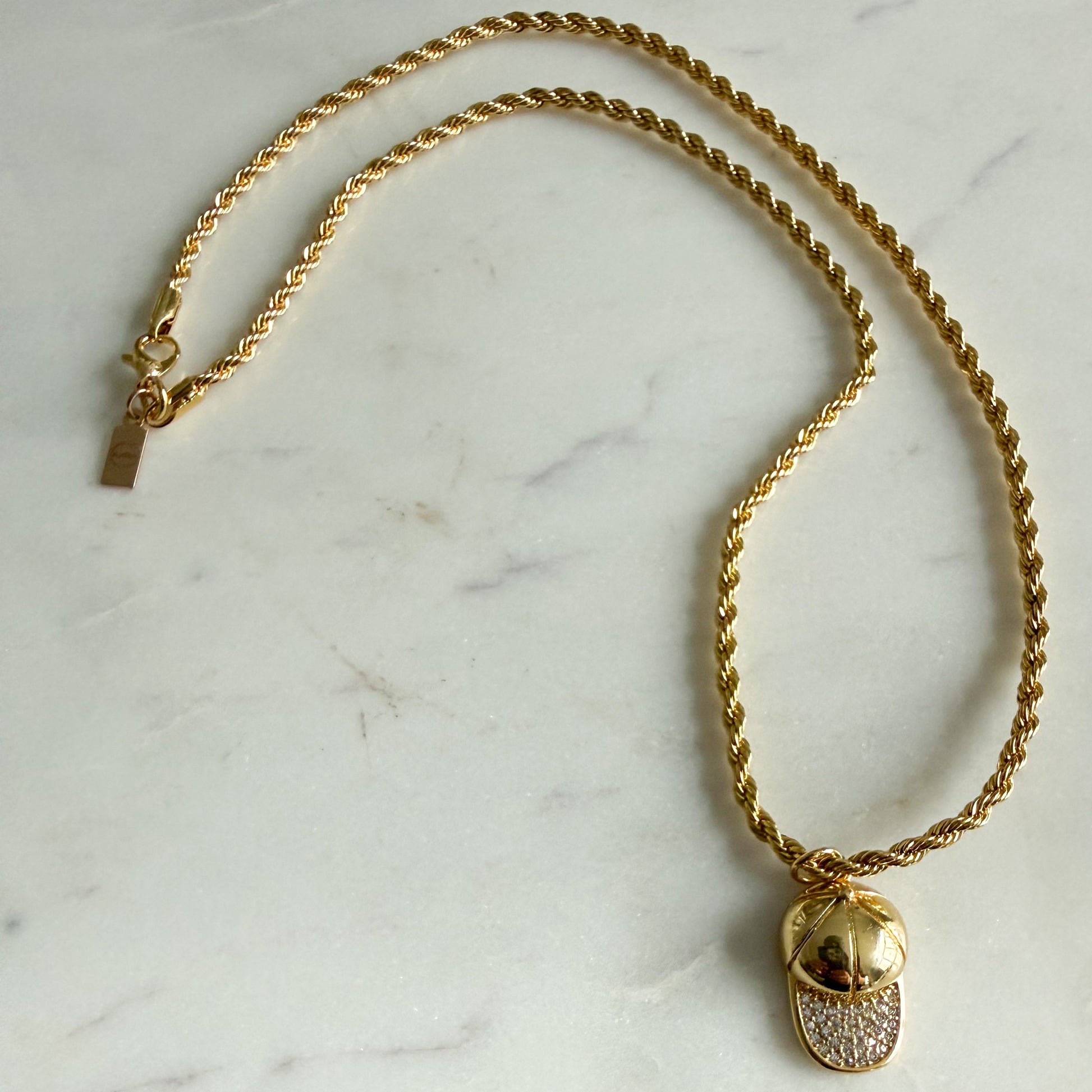 Cooper Gold Baseball/Softball Pave Cubic Zirconia Crystal Hat Necklace