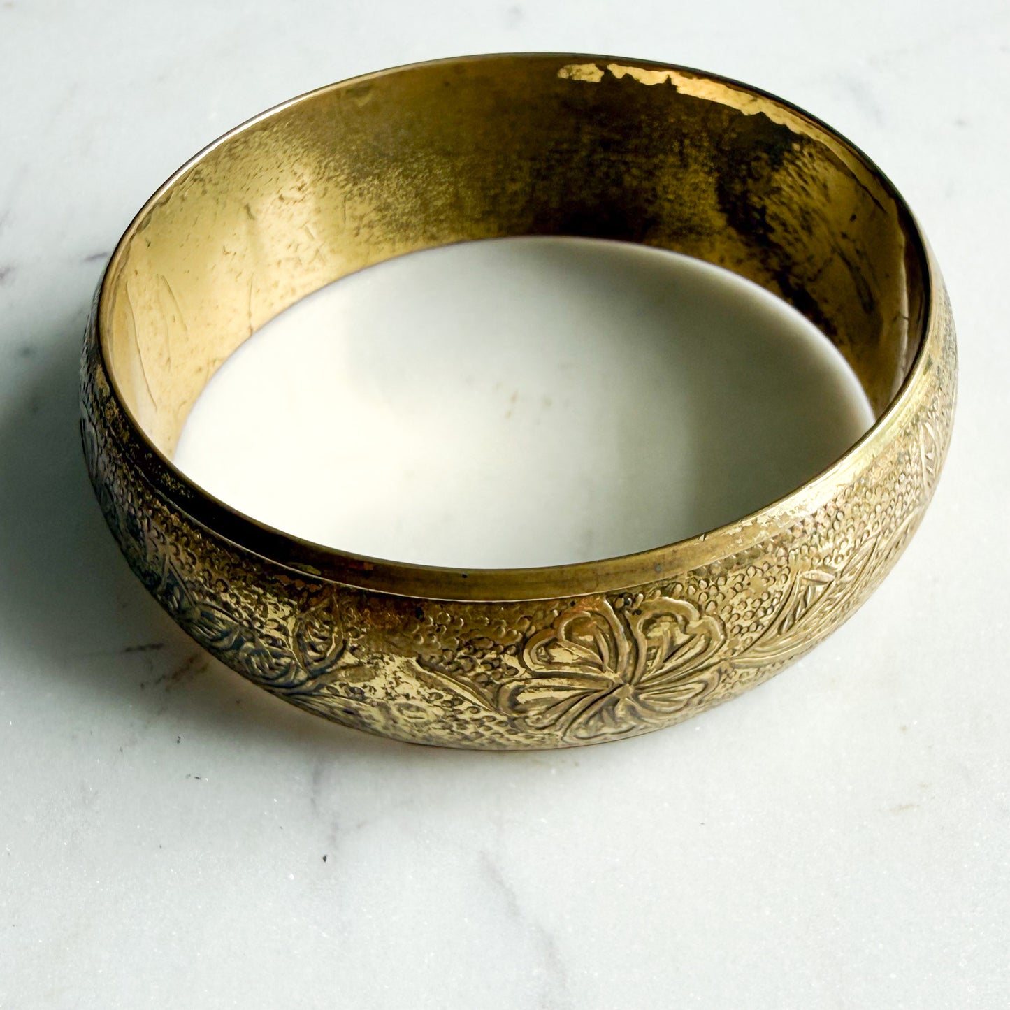 Polly Vintage Brass Filigree Thick Bangle Bracelet
