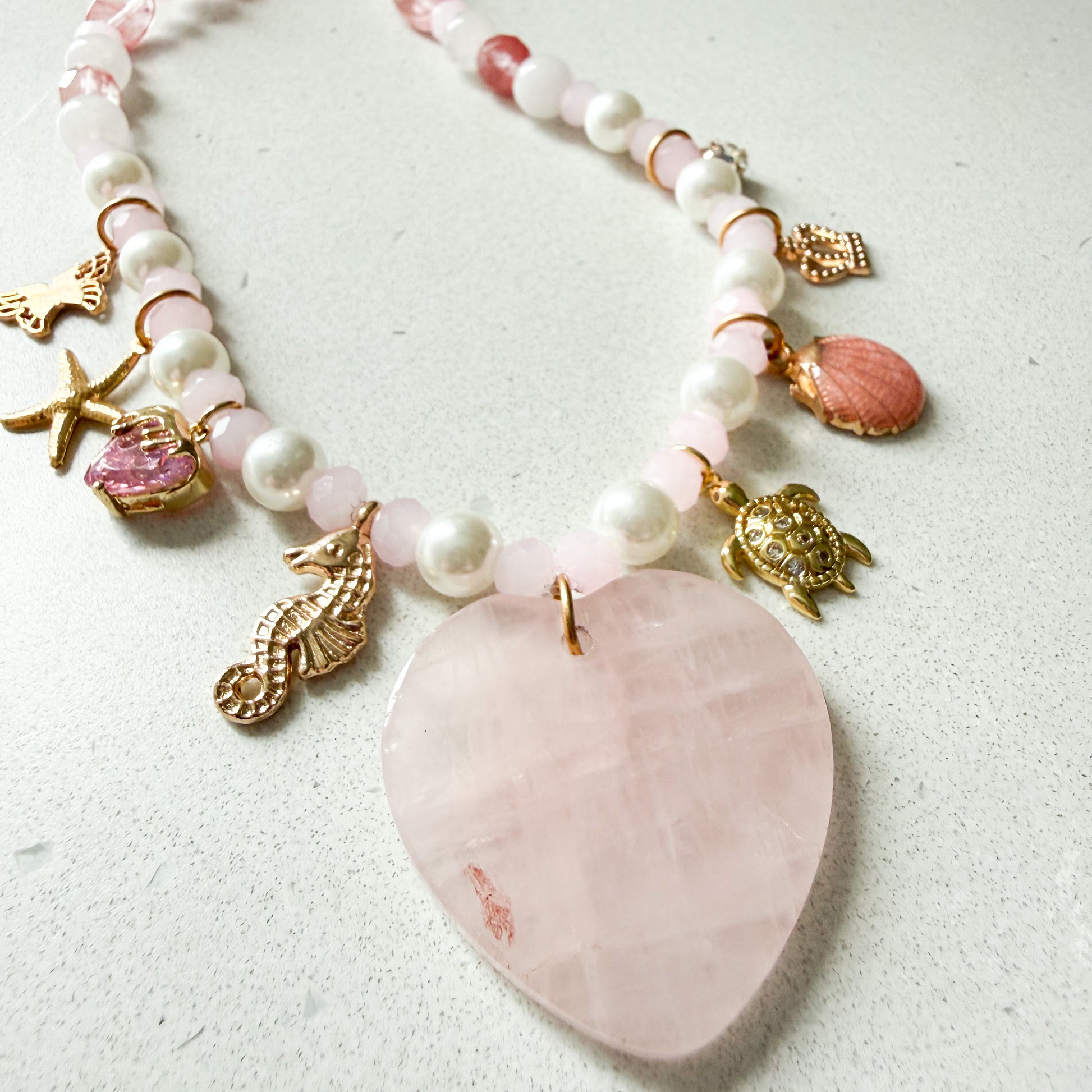 Etta Rose Quartz Heart Charm Semi-Precious Stone Necklace