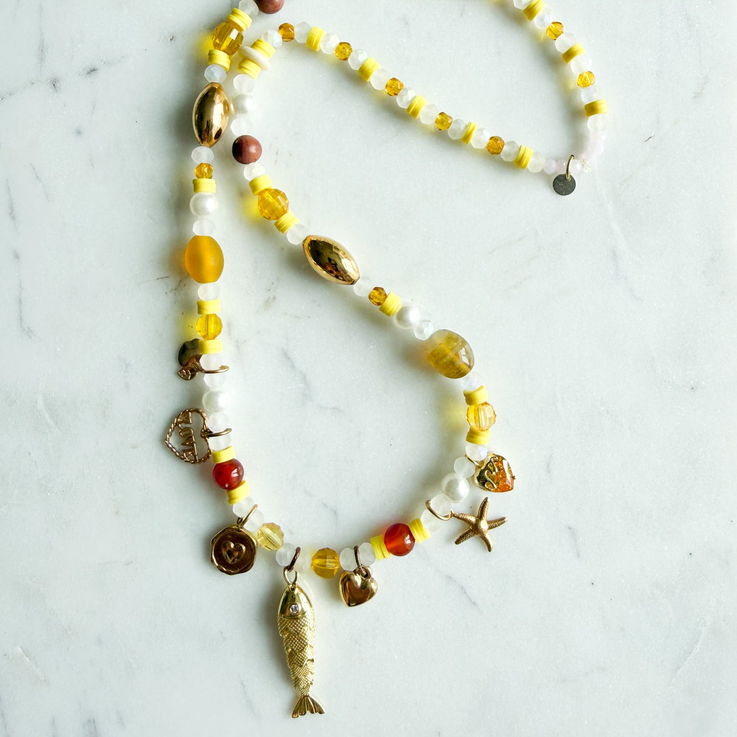 Jeanie Fish Heart Carnelian Semi-Precious Stone Charm Necklace