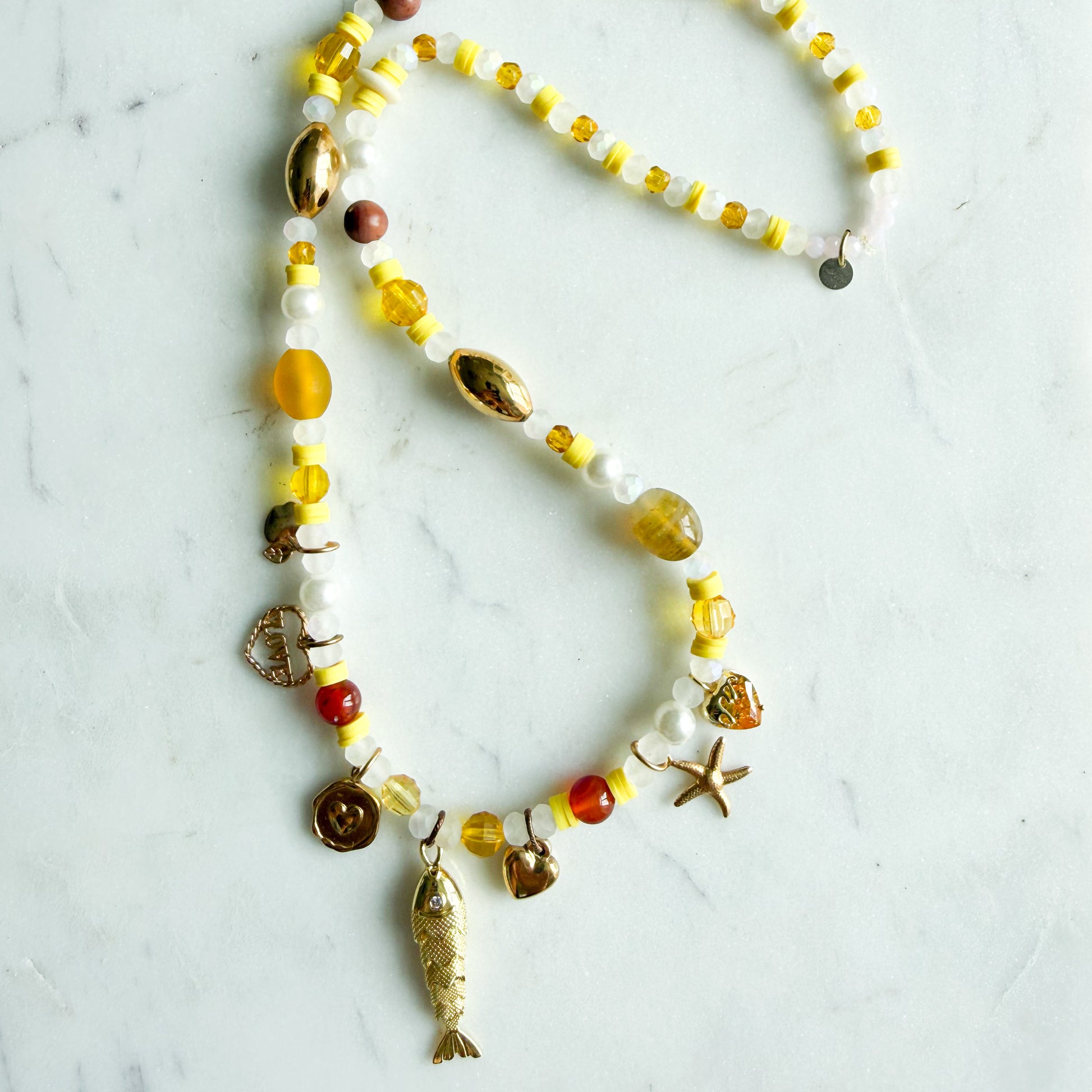 Jeanie Fish Heart Carnelian Semi-Precious Stone Charm Necklace