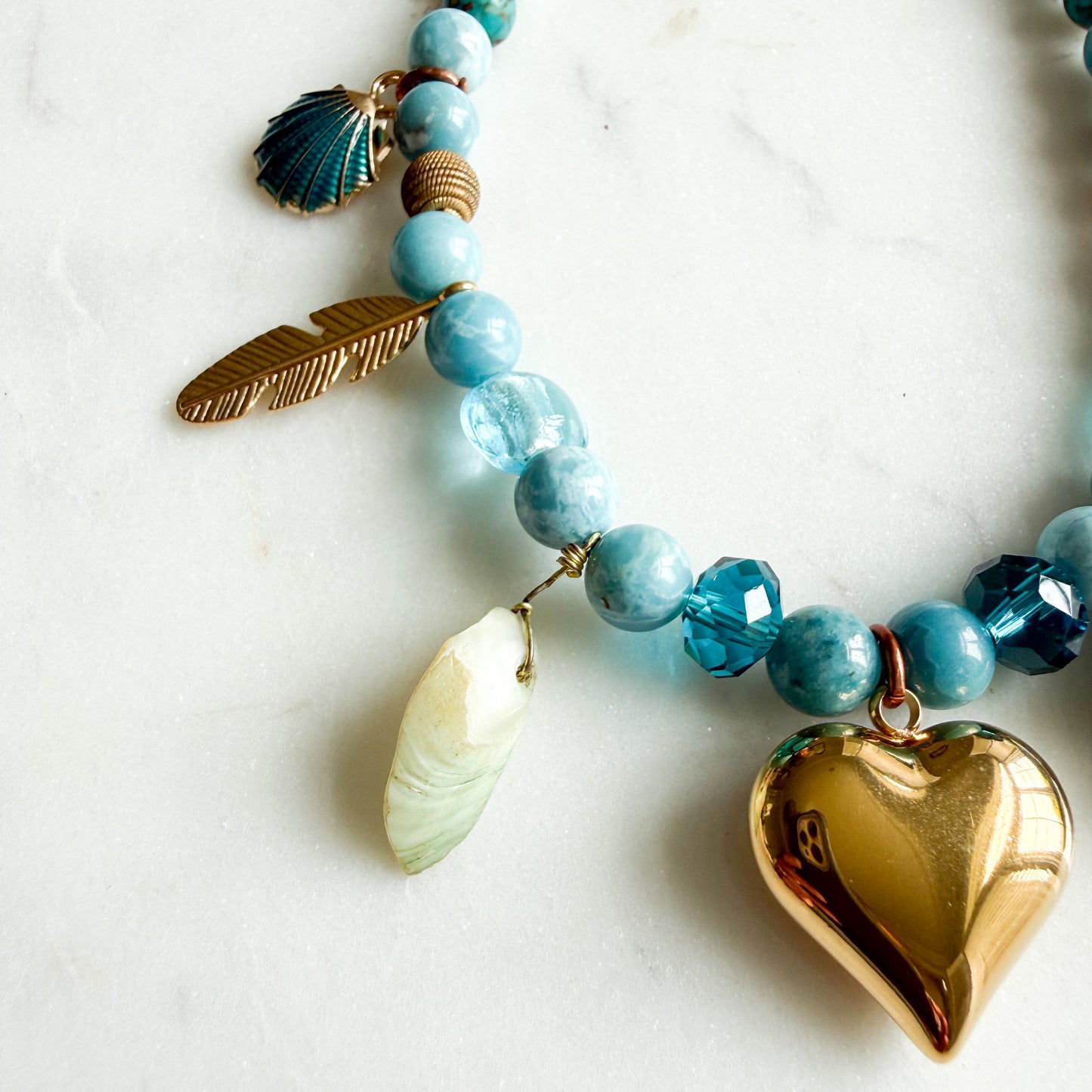 Lakeview Puff Heart Chalcedony Semi-Precious Stone Charm Necklace