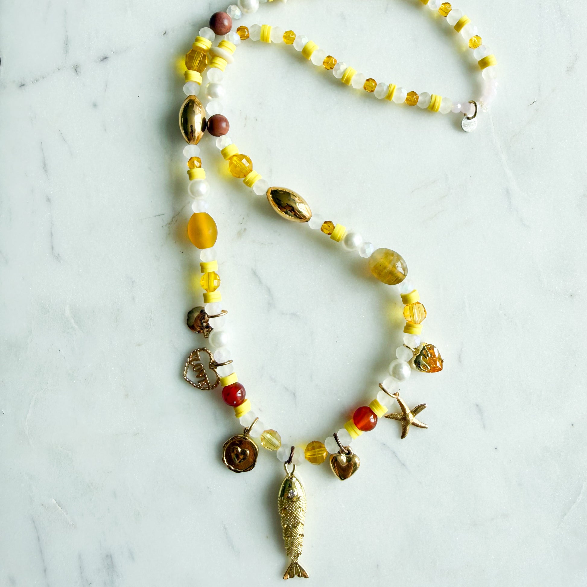 Jeanie Fish Heart Carnelian Semi-Precious Stone Charm Necklace