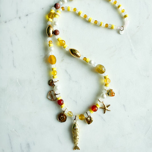 Jeanie Fish Heart Carnelian Semi-Precious Stone Charm Necklace