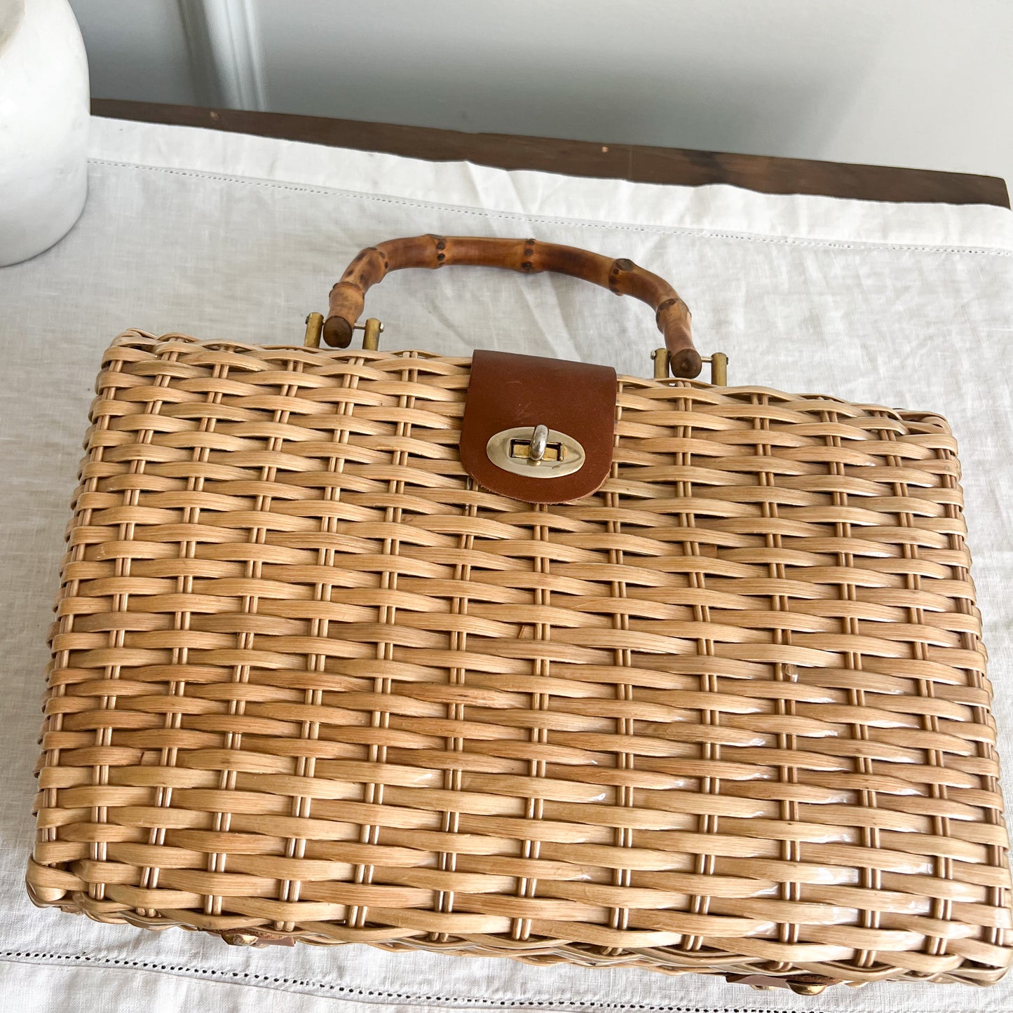 Ridley Vintage Woven Palm Bamboo Handle Bag