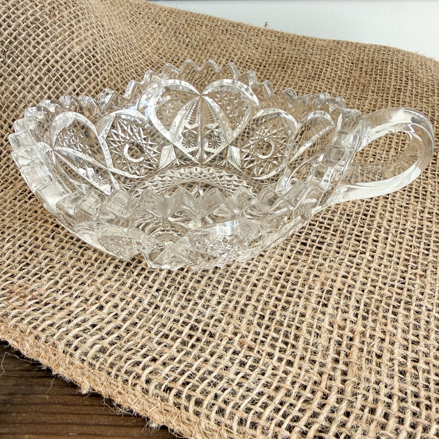 Heart Vintage Crystal Glass Jewelry Bowl With Handle