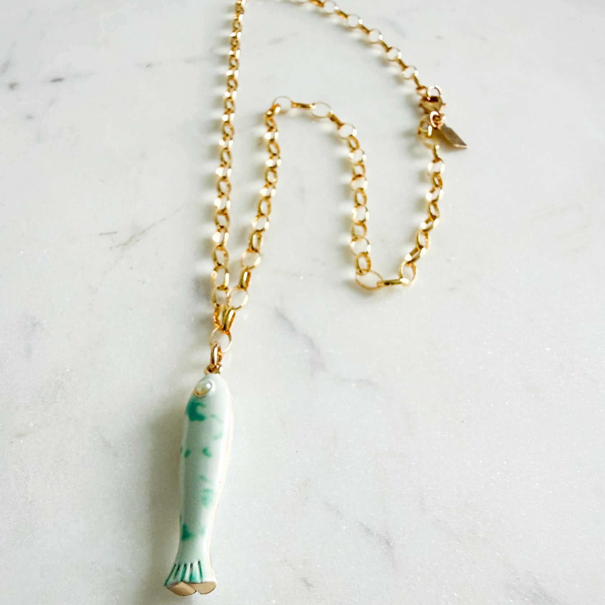 Alessandra Fish Charm 14KTGF Oval Chain Necklace