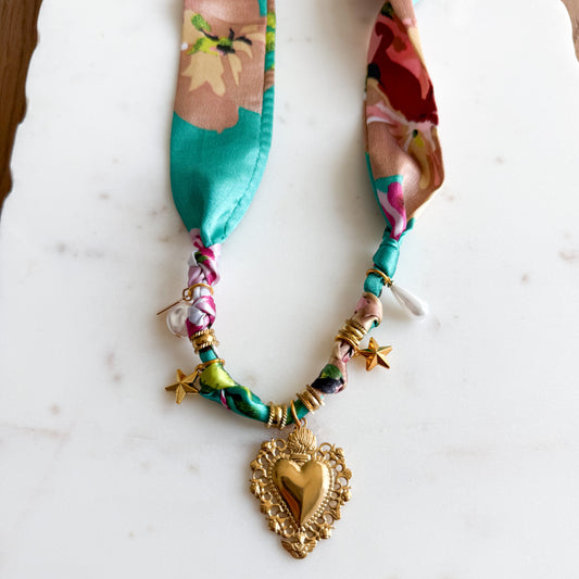 Chambornay Gold Sacred Heart Charm Bandana Necklace
