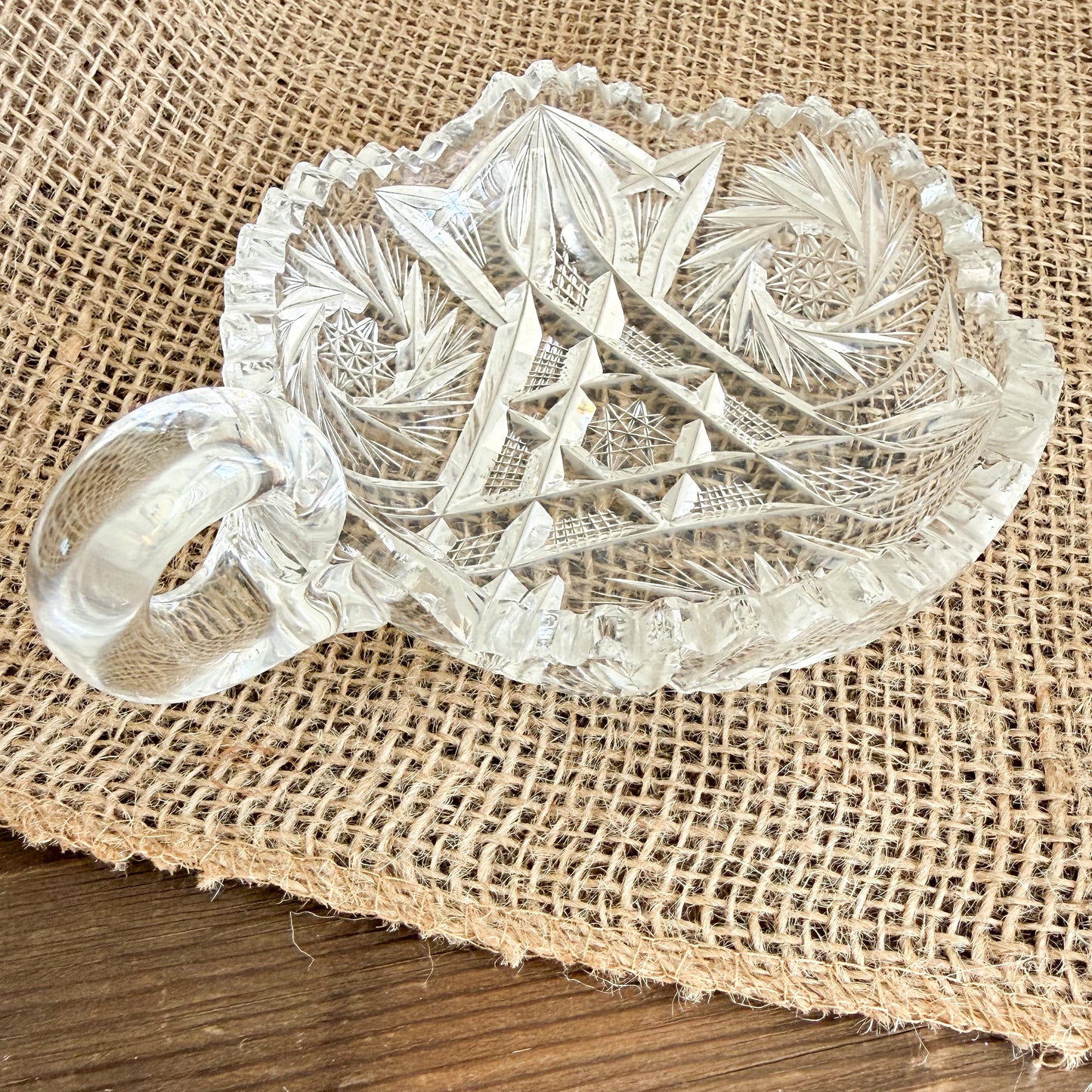 Windmill Vintage Crystal Glass Jewelry Bowl with Handle