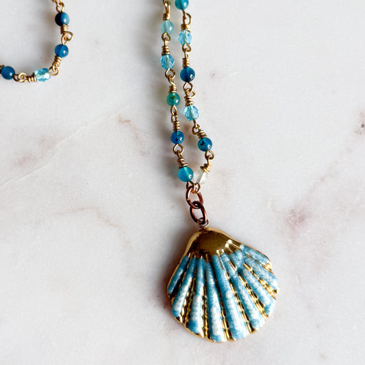 Capri Blue Chalcedony Shell Long Necklace