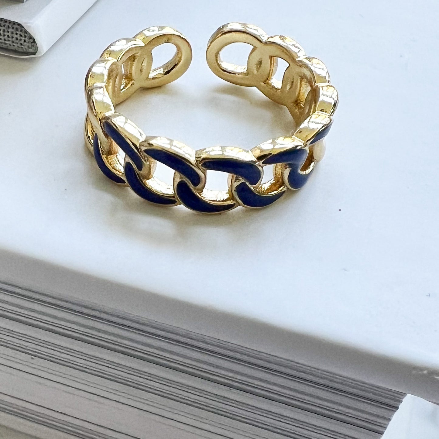 Milano Enamel Link 925 Gold Ring