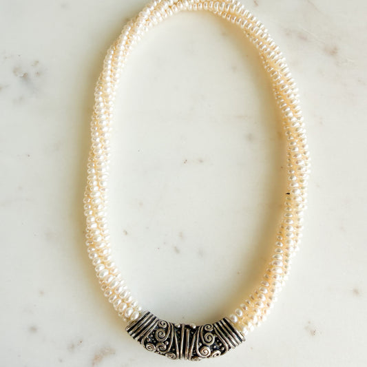 Coco Bali Sterling Silver Freshwater Pearl Vintage Choker Necklace
