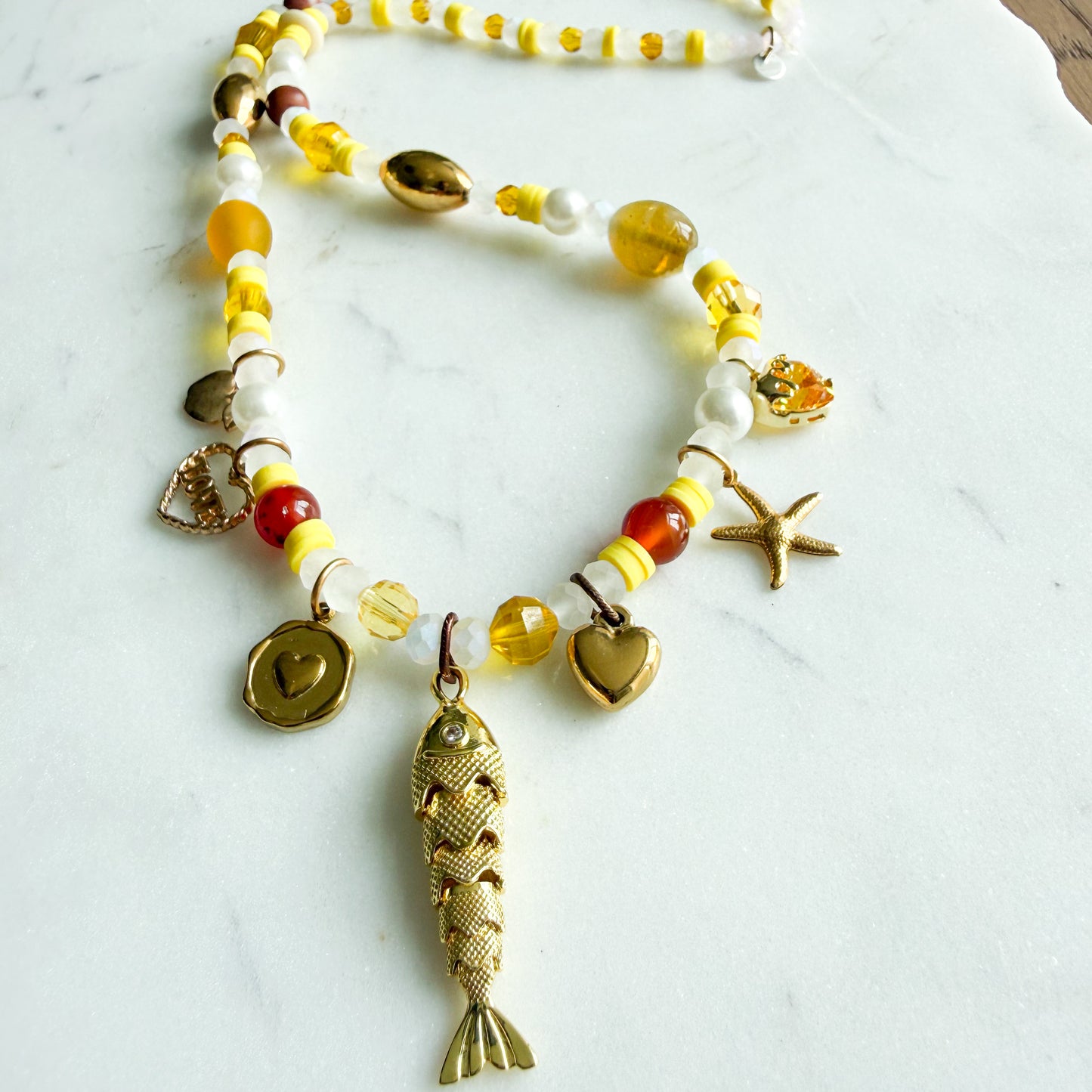 Jeanie Fish Heart Carnelian Semi-Precious Stone Charm Necklace
