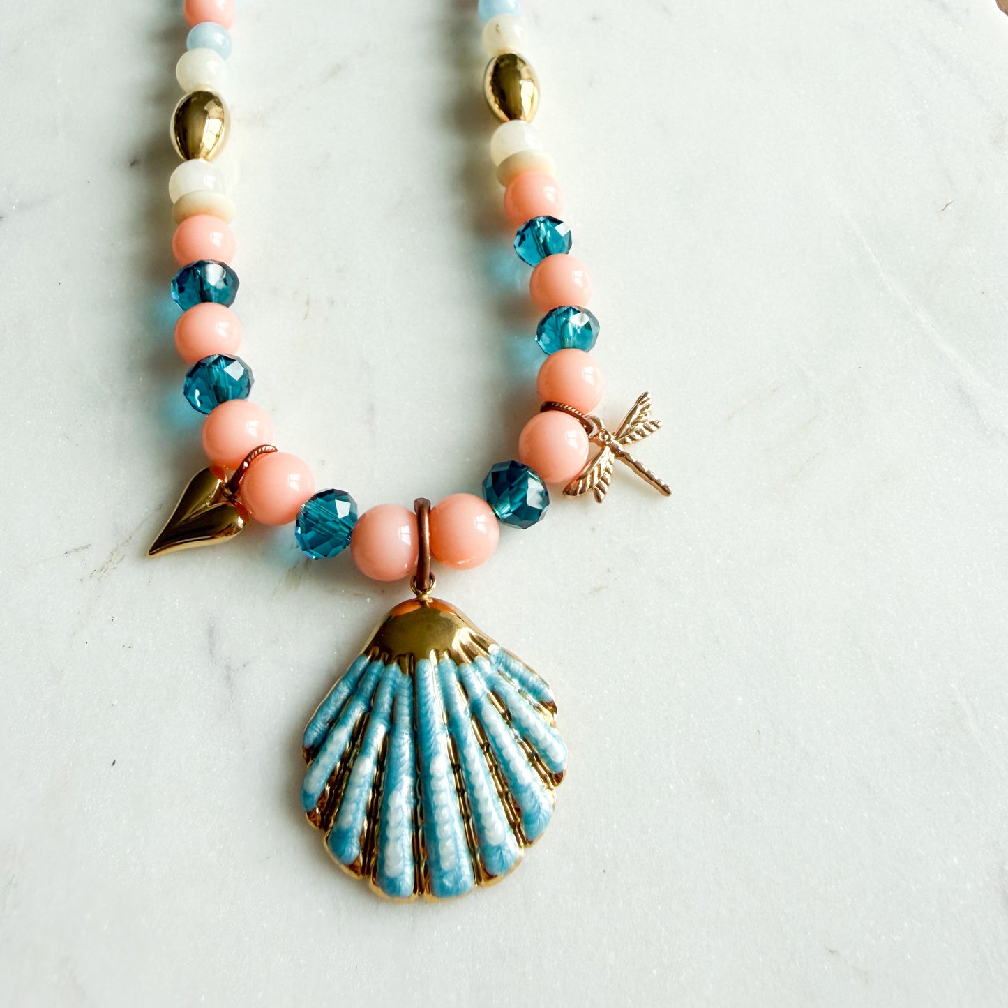 Stevie Blue Shell Chalcedony Semi-Precious Stone Necklace