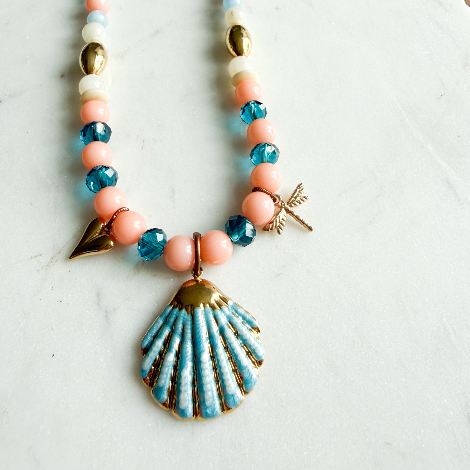 Stevie Blue Shell Chalcedony Semi-Precious Stone Necklace