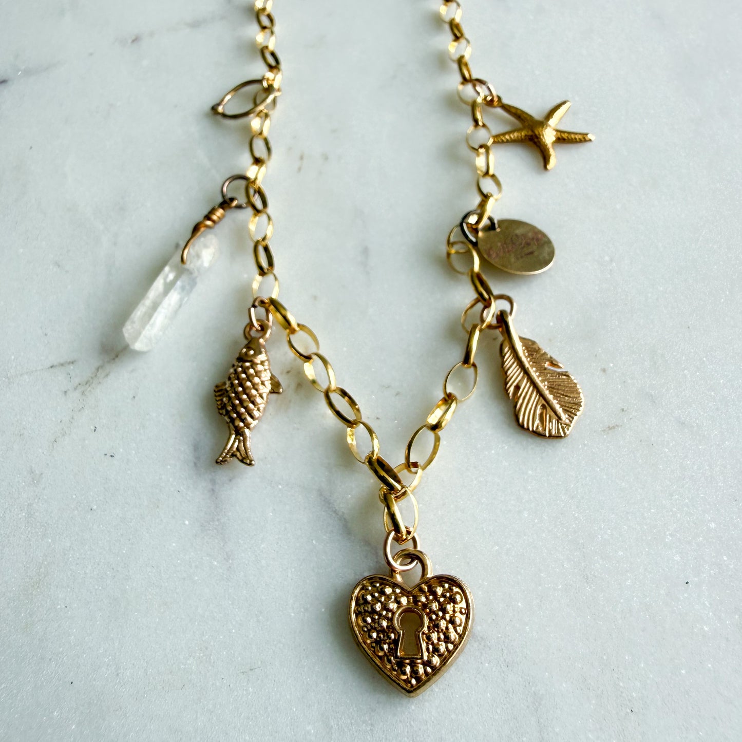 Heart Locket Crystal Quartz 14KT Diamond Charm Necklace