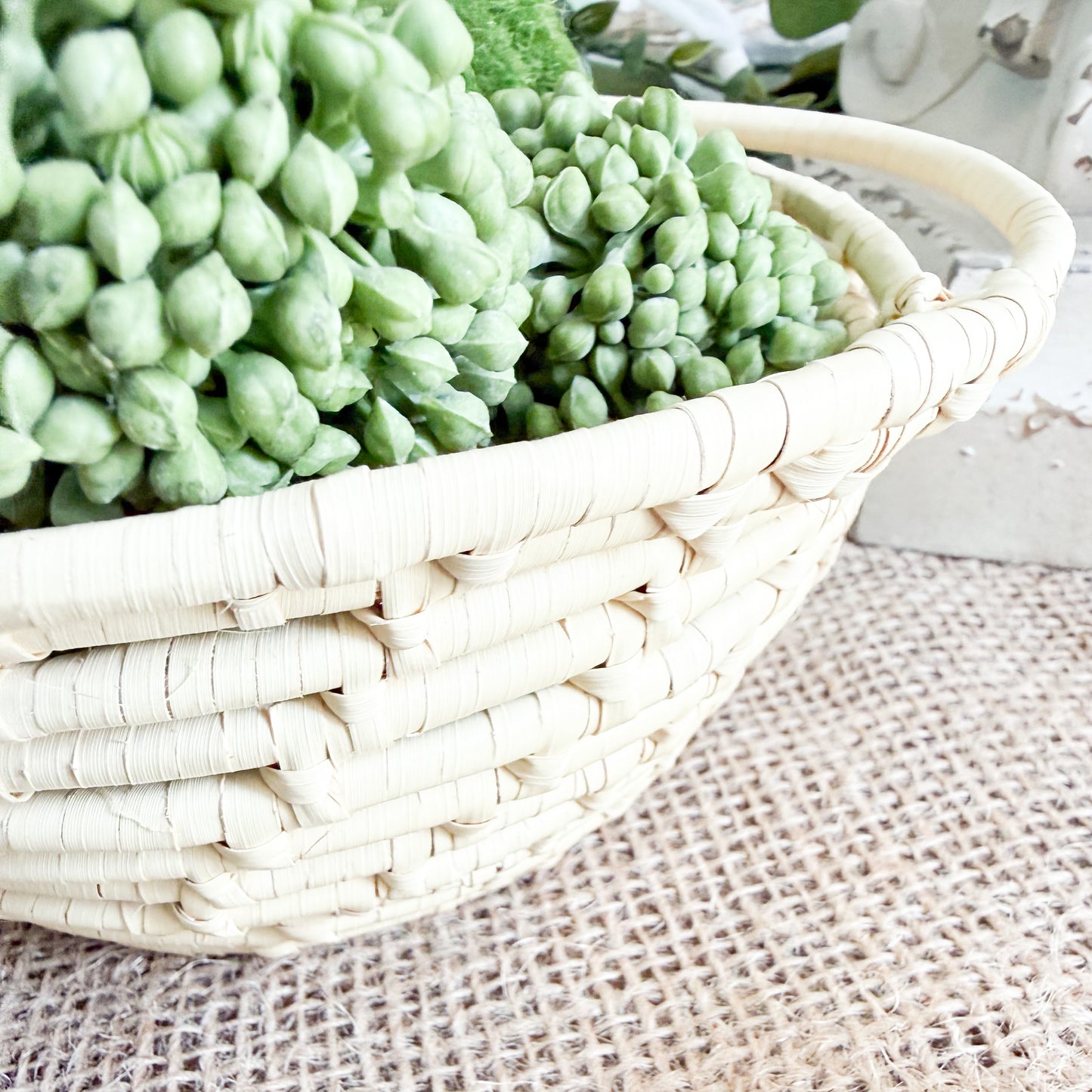 Rosemary Vintage Hand Woven Palm Handle Basket