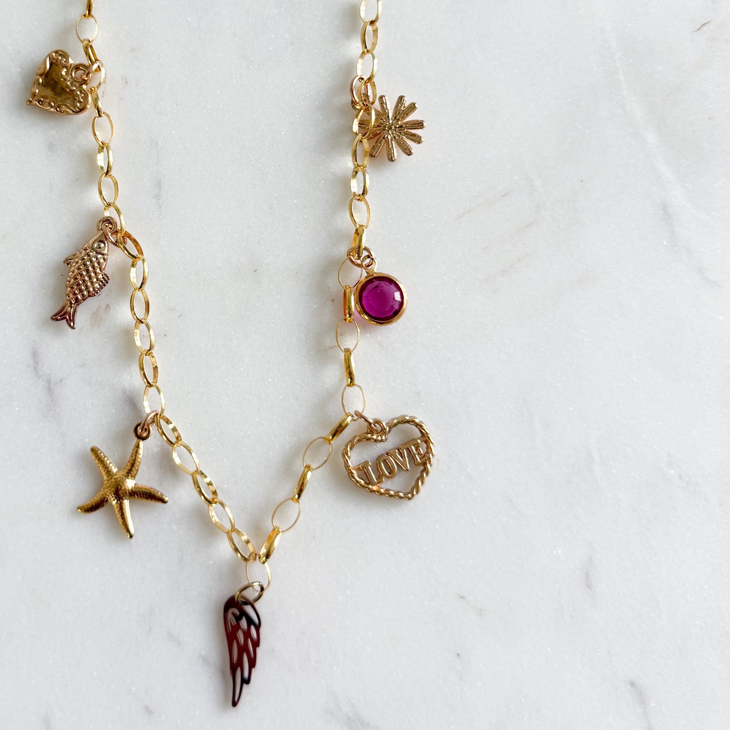 Jess Angelwing Starfish Vintage Swarovski Charm 14KTGF Necklace