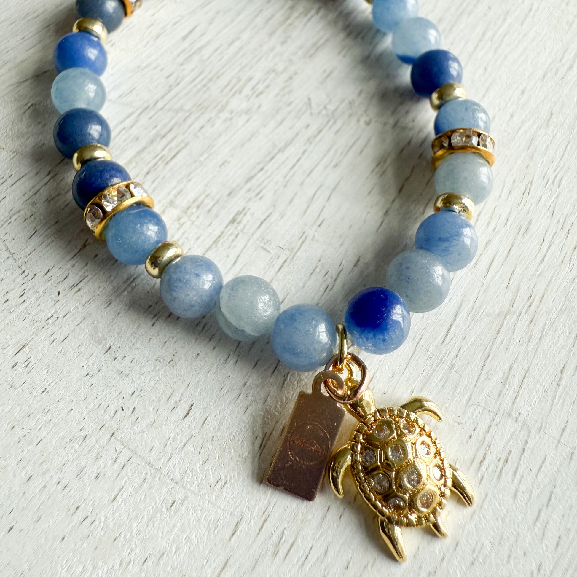 Drippy Blue Chalcedony Turtle Semi Precious 14KTGF Bracelet