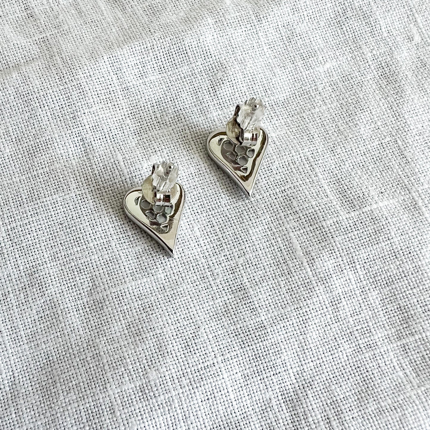 Mother of Pearl Heart Pave Crystal 925 Post Earrings