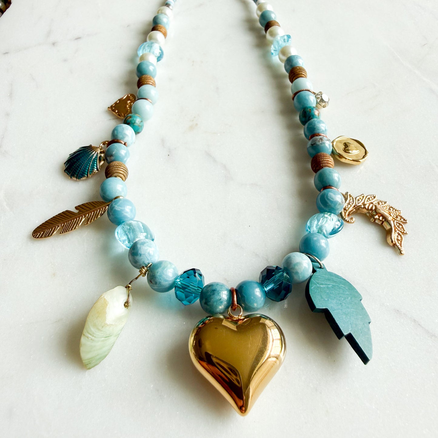 Lakeview Puff Heart Chalcedony Semi-Precious Stone Charm Necklace
